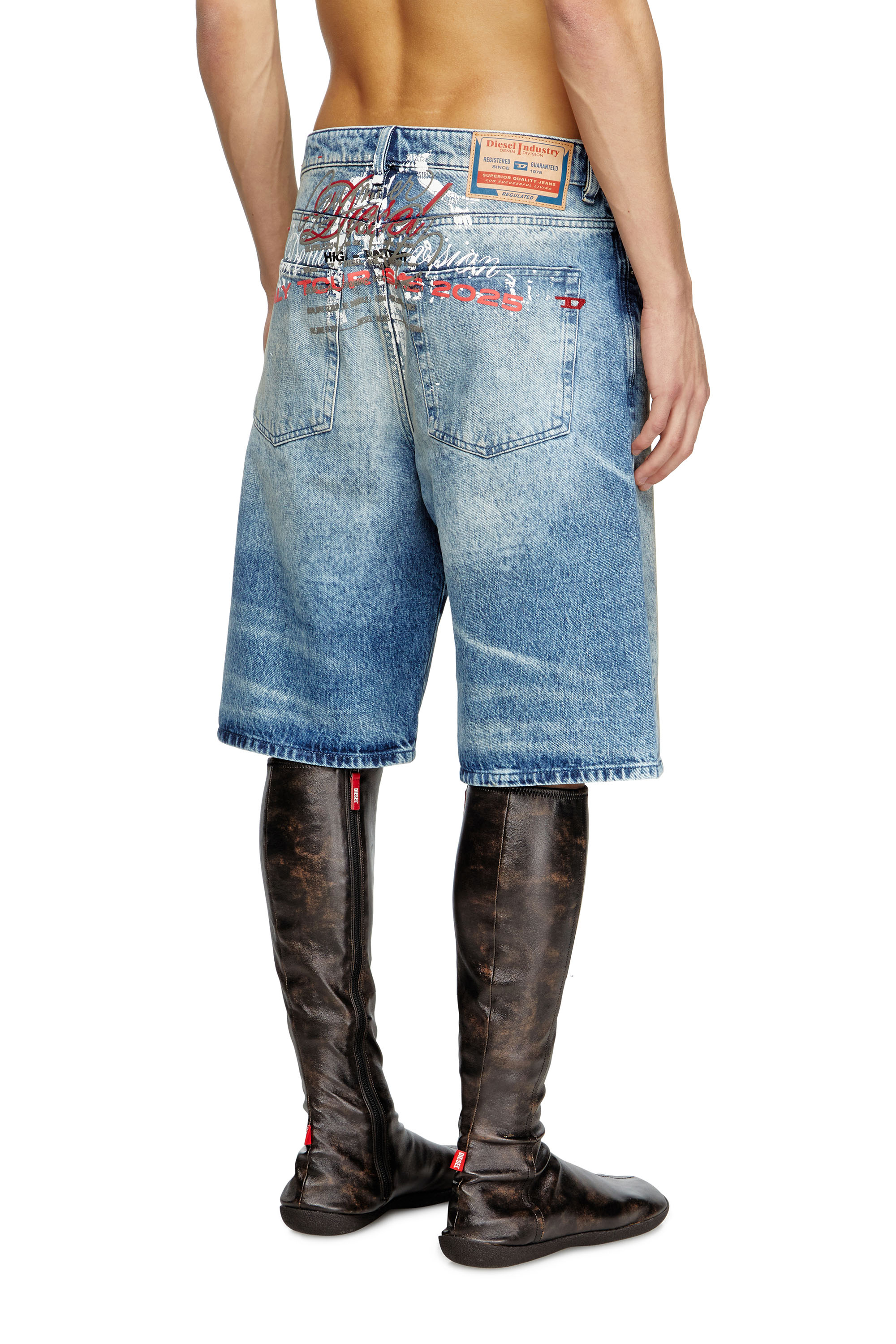 Diesel - D-RIXFORD-S, Man's Denim shorts with lyrics print in Medium blue - 4