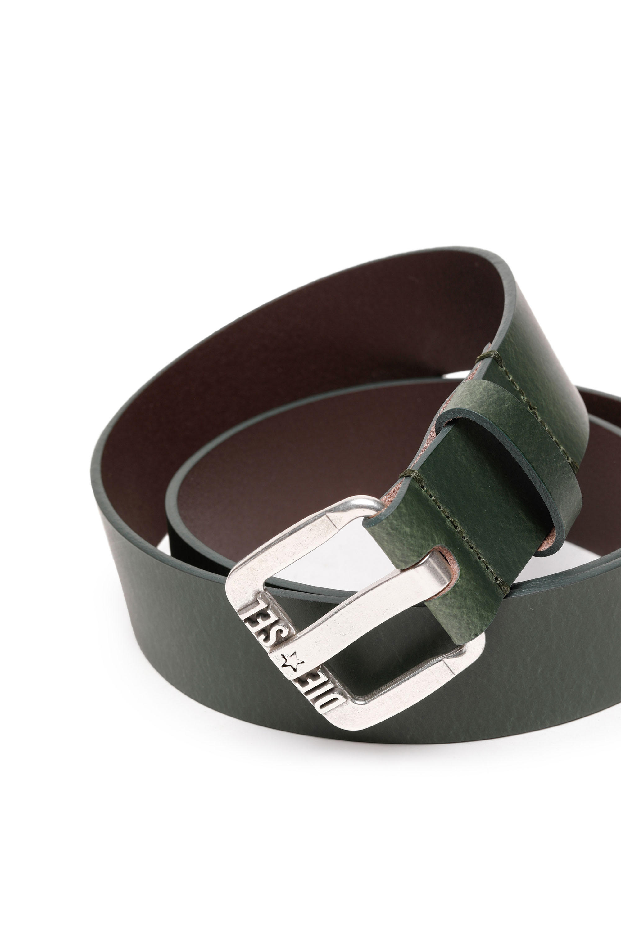 Diesel - B-STAR II, Man's Leather belt with metal star logo buckle in Green - 2