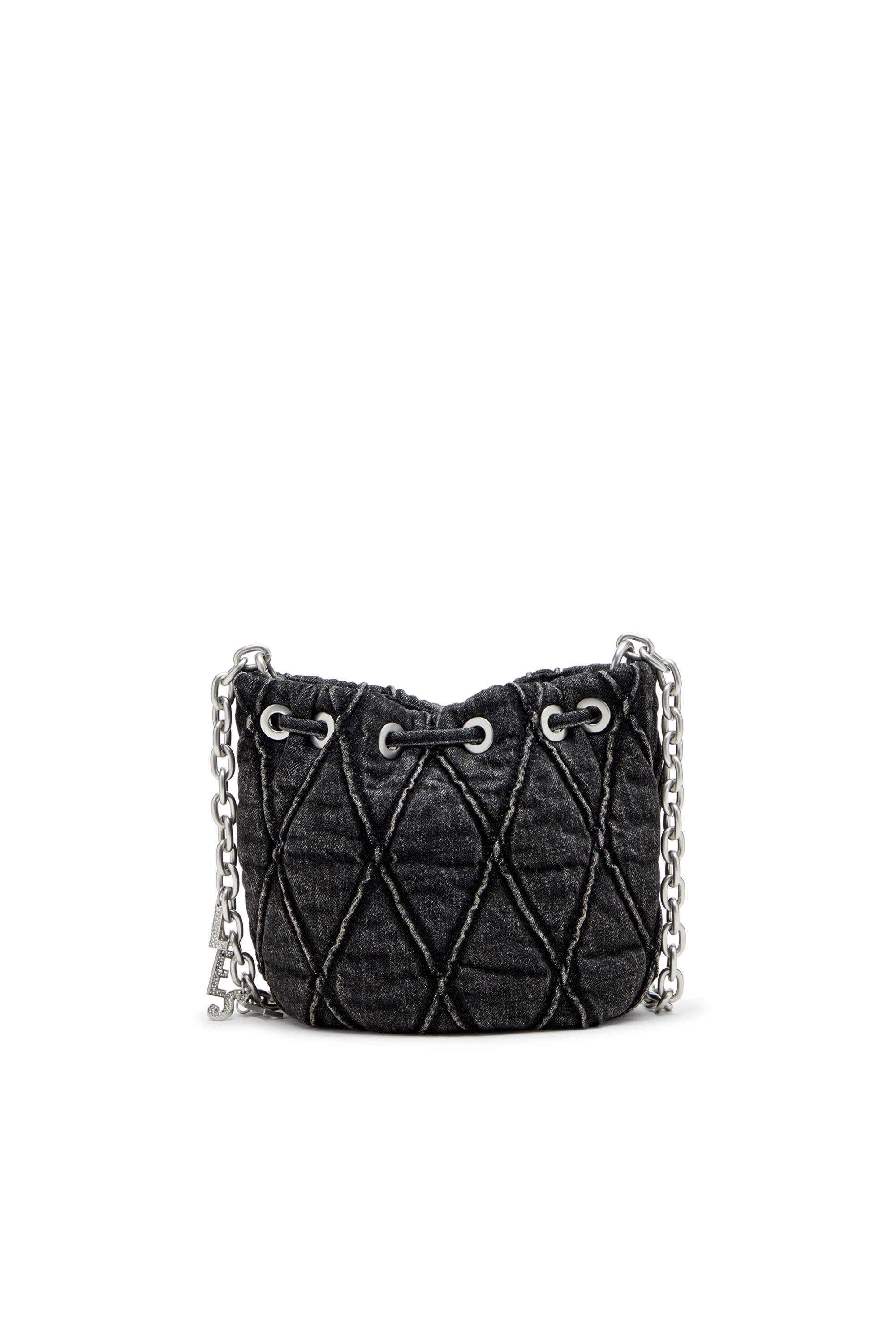 Diesel - CHARM-D BUCKET S, Woman's Charm-D S-Mini bucket bag in treated quilted denim in Black - 3