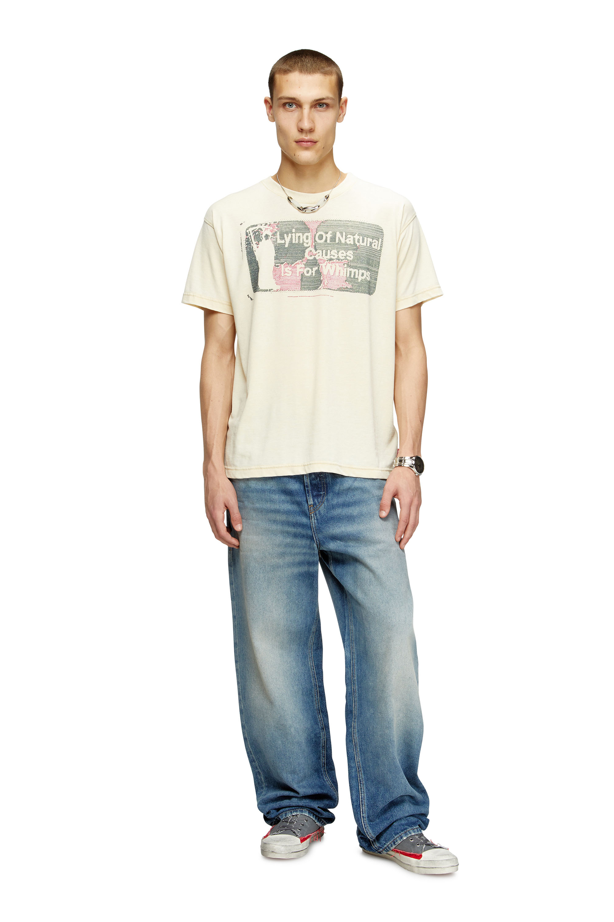 Diesel - T-NORM-T2, Man's Slogan T-shirt with burnout wash in Beige - 3