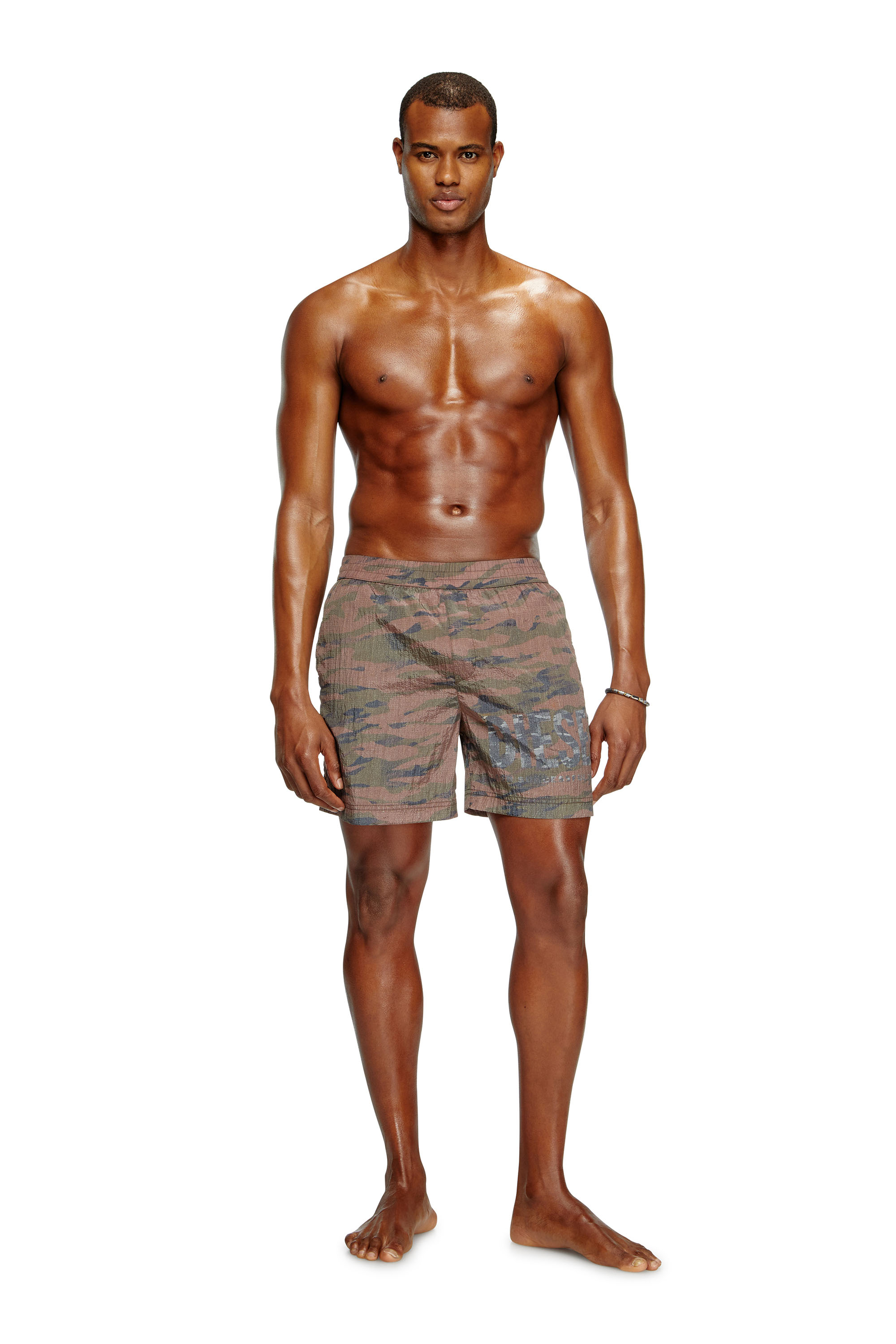 Diesel - RIO-41-UTLT, Man's Mid-length swim shorts in camo ripstop in Brown - 1