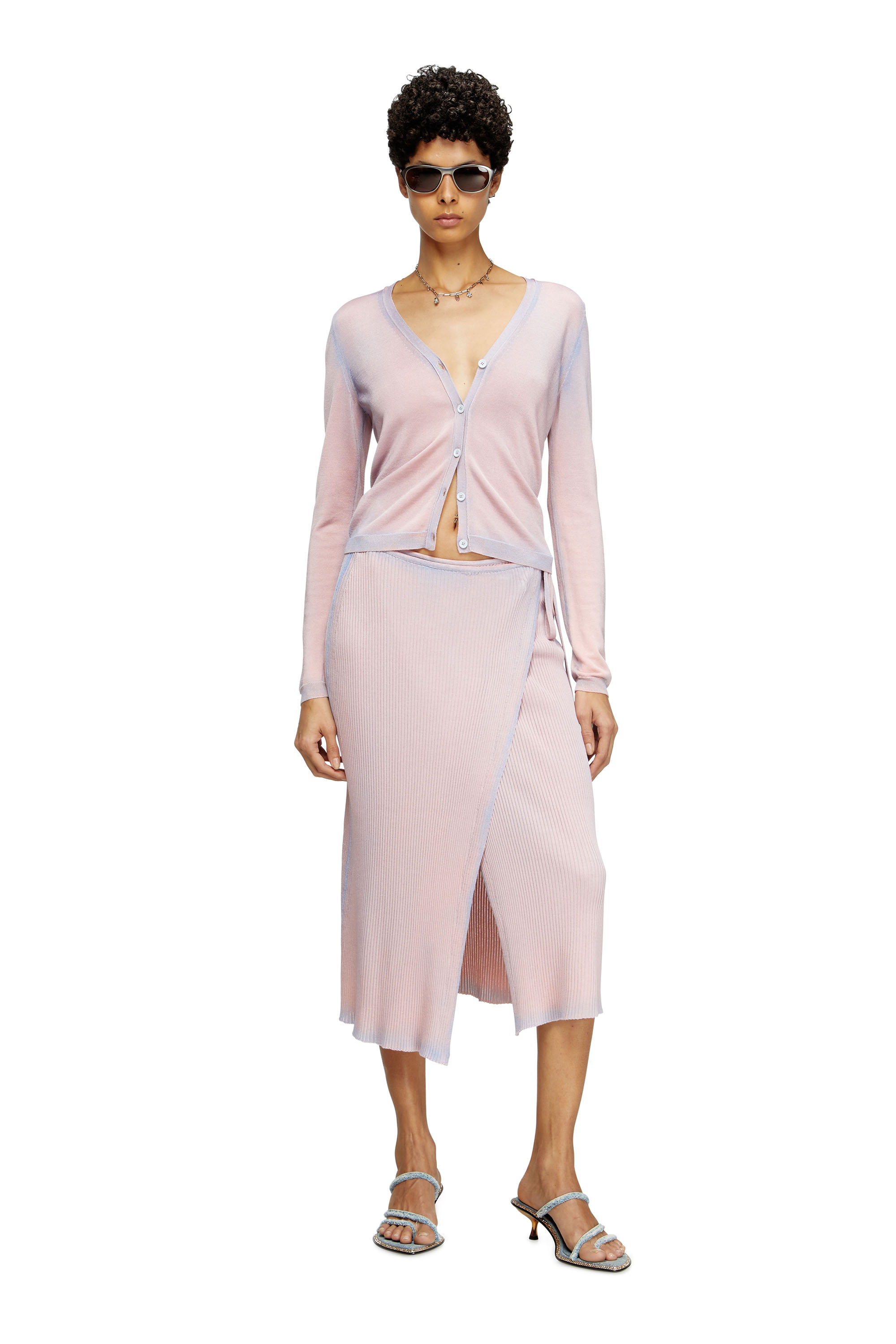 Diesel - M-VIGO, Woman's Wrap skirt in double-dyed rib-knit in Pink - 2