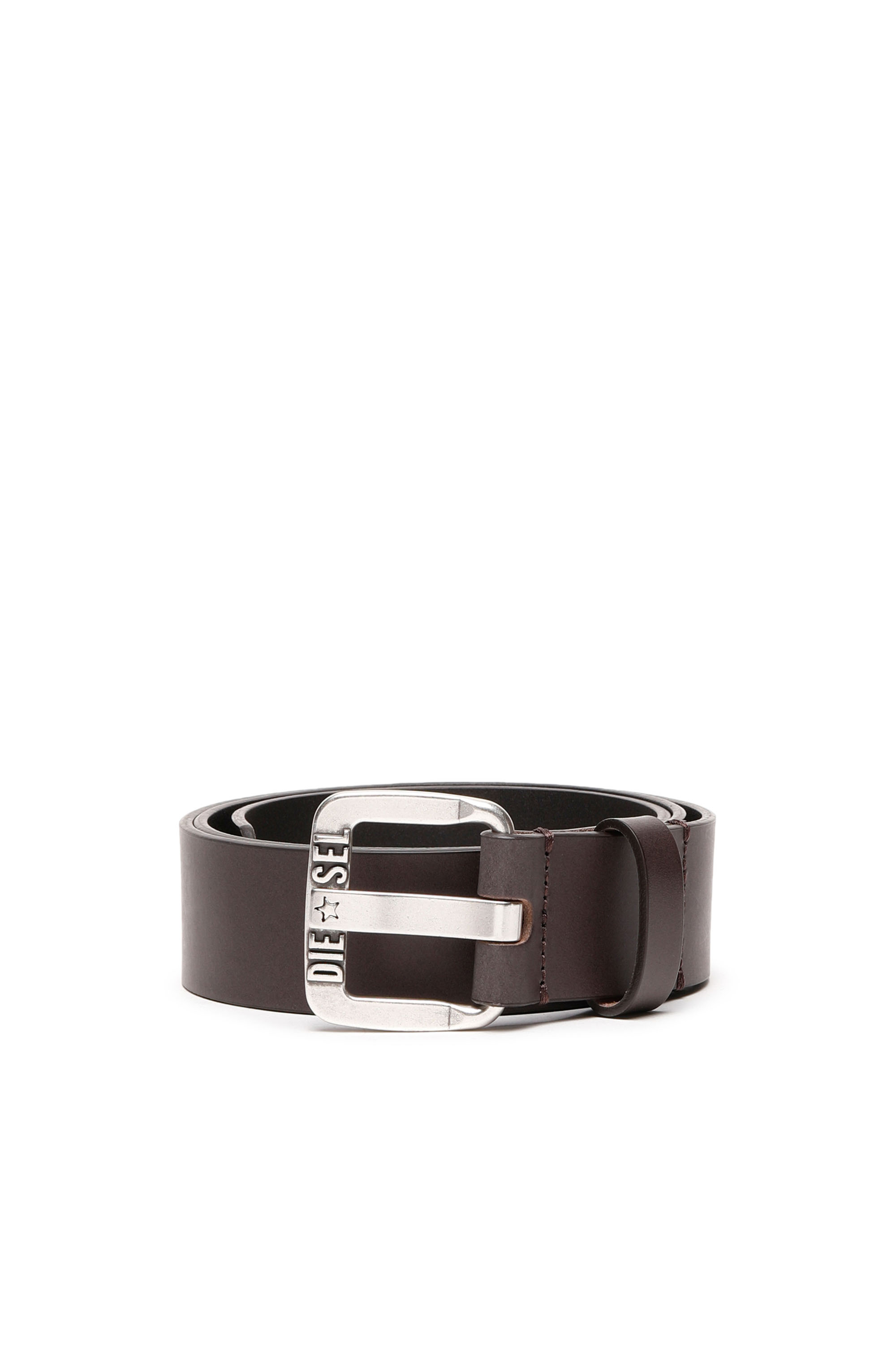 Diesel - B-STAR II, Man's Leather belt with metal star logo buckle in Dark Brown - 1