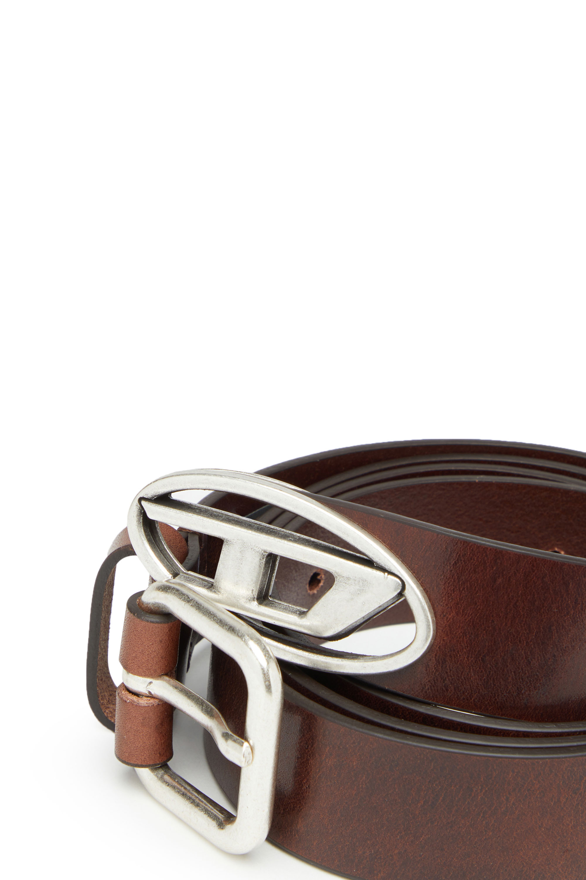 Diesel - B-INLAY, Unisex's Leather belt with oval D logo in Brown - 3