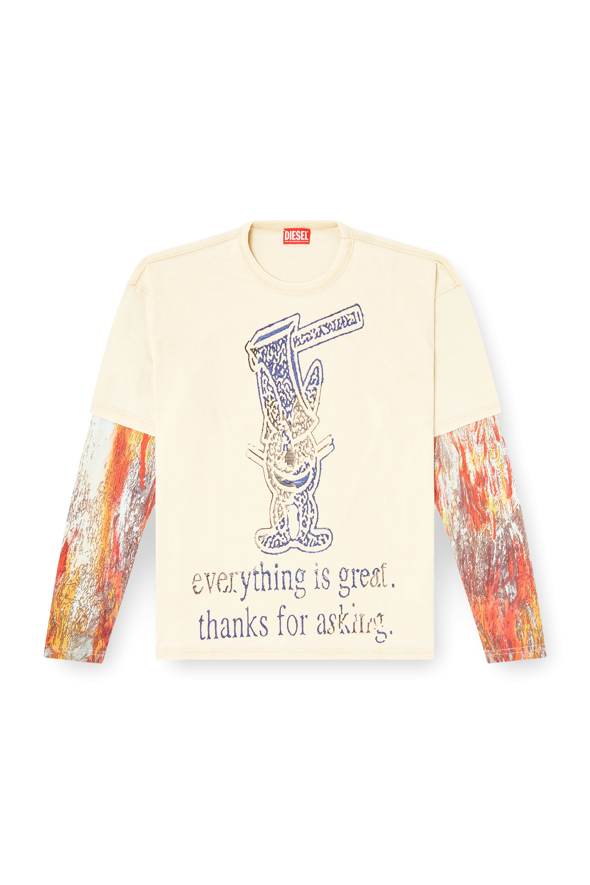 Diesel - T-BOXT-DB-LS-RIB-T1, Man's Long-sleeve T-shirt with layered effect in Beige - 4