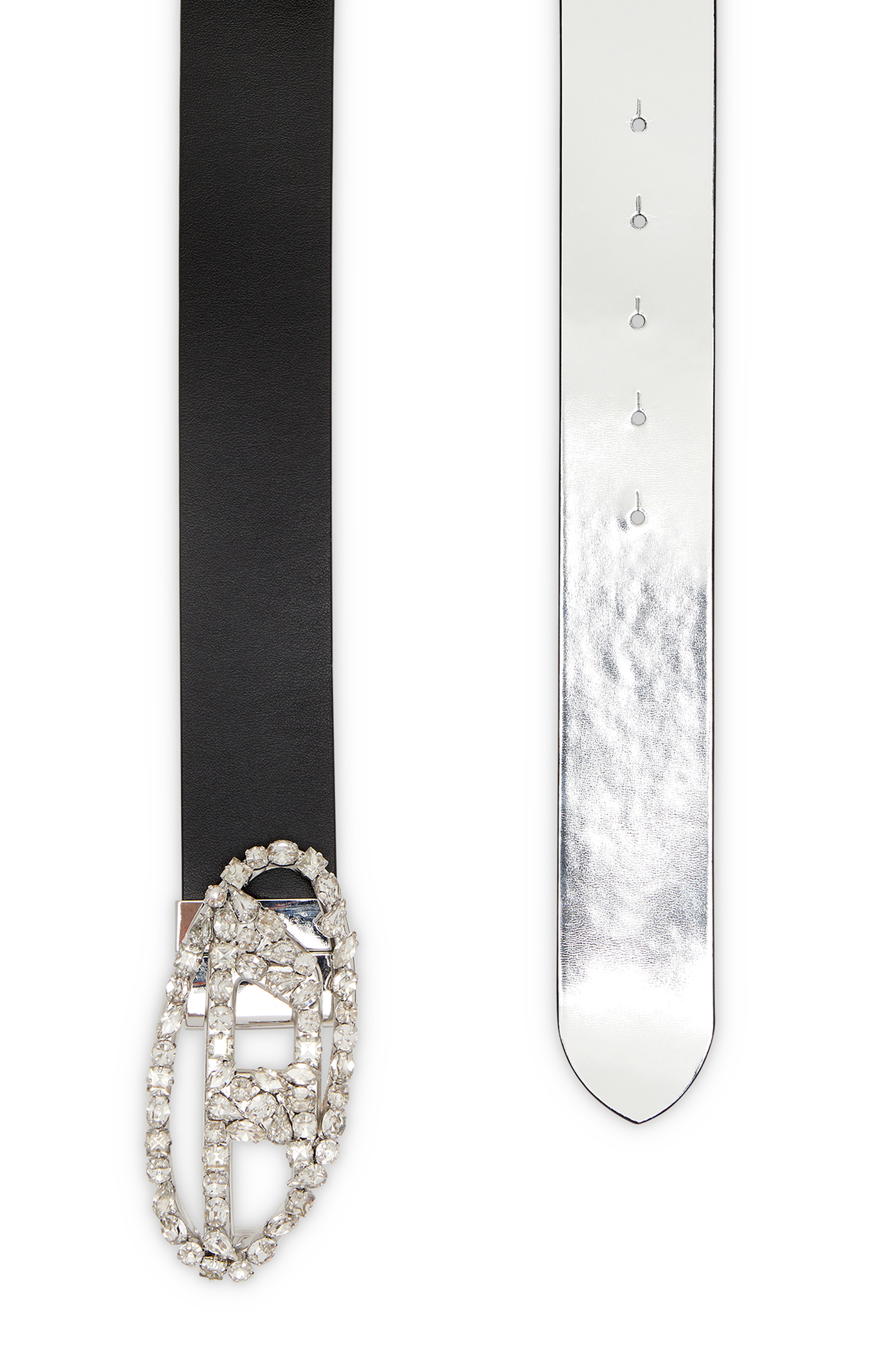 Diesel - B-1DR W REV, Woman's Reversible leather belt with crystal buckle in Black - 2