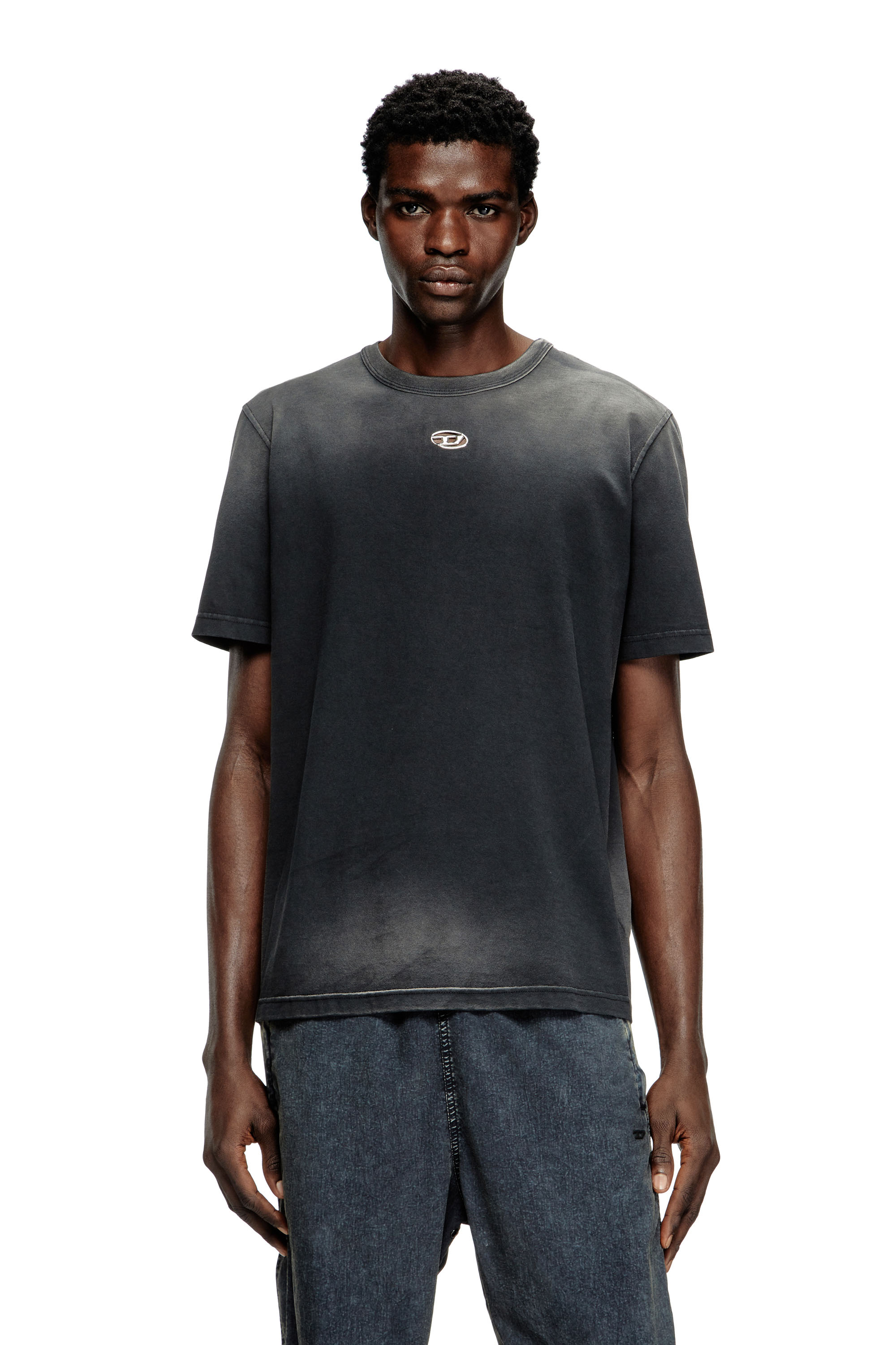 Diesel - T-ADJUST-T1, Man's Faded T-shirt with cut-out Oval D in Black - 1