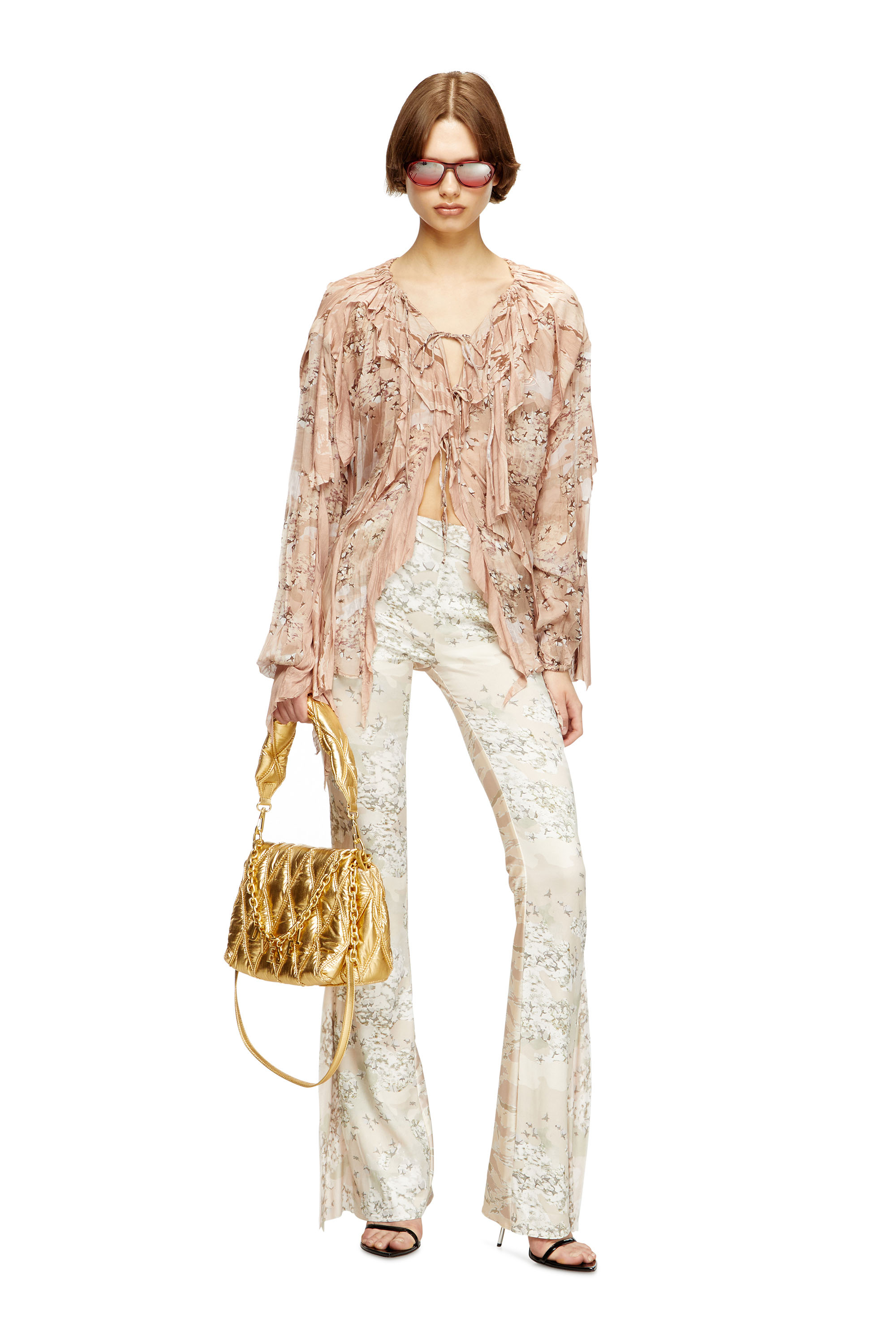 Diesel - CHARM-D SHOULDER M, Woman's Charm-D M-Shoulder bag in quilted metallic nylon in Gold - 2