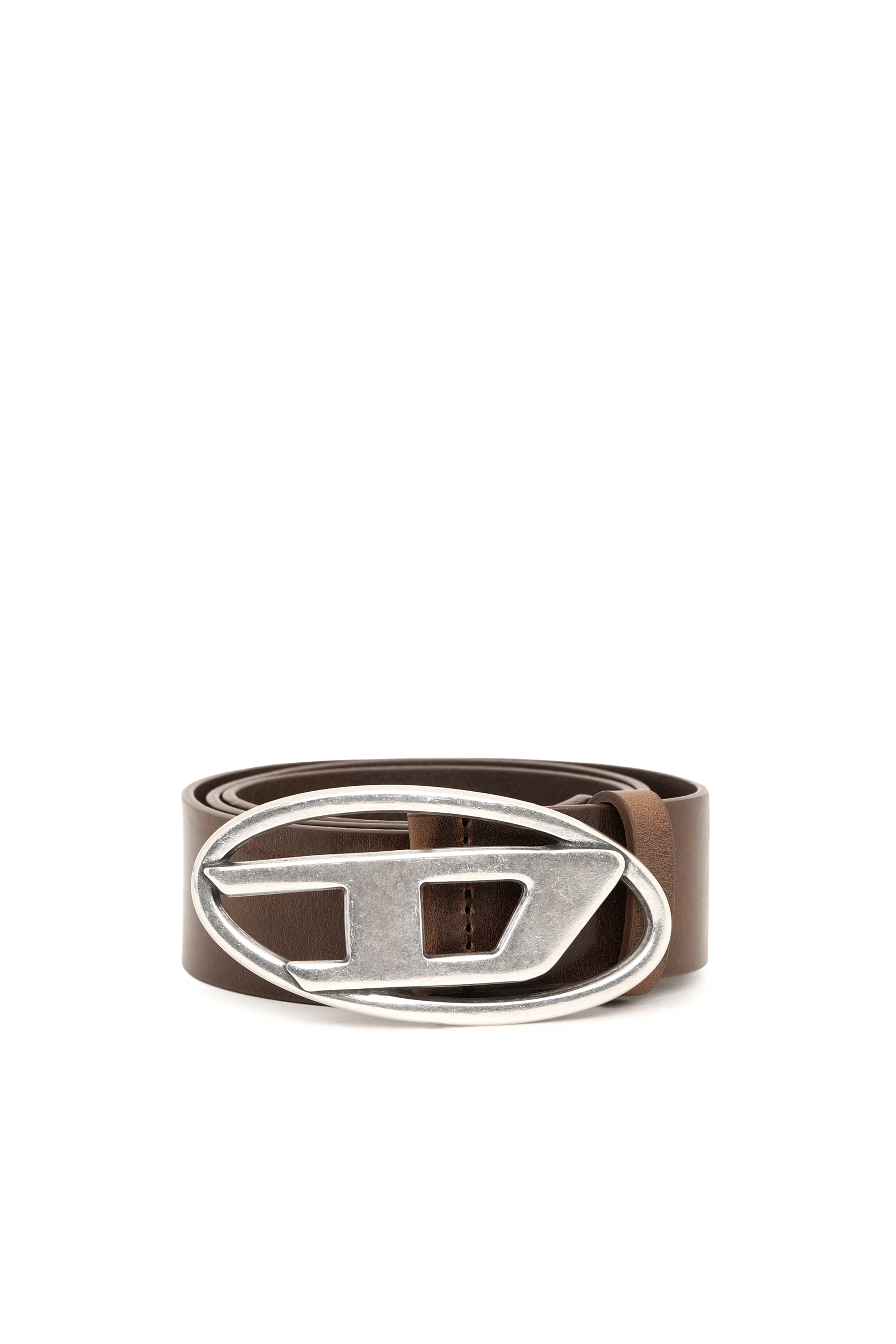 Diesel - B-1DR, Man's Leather belt with D buckle in Brown - 1