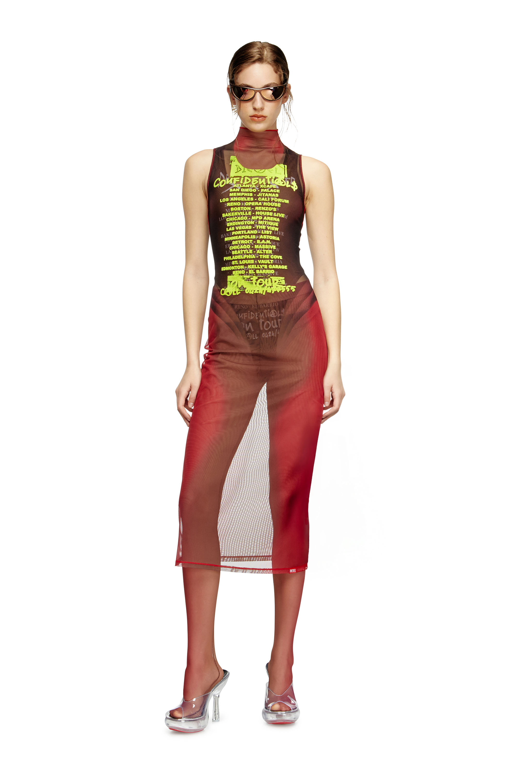 Diesel - D-AGNEC, Woman's Layered vest dress with lyrics print in Brown - 1