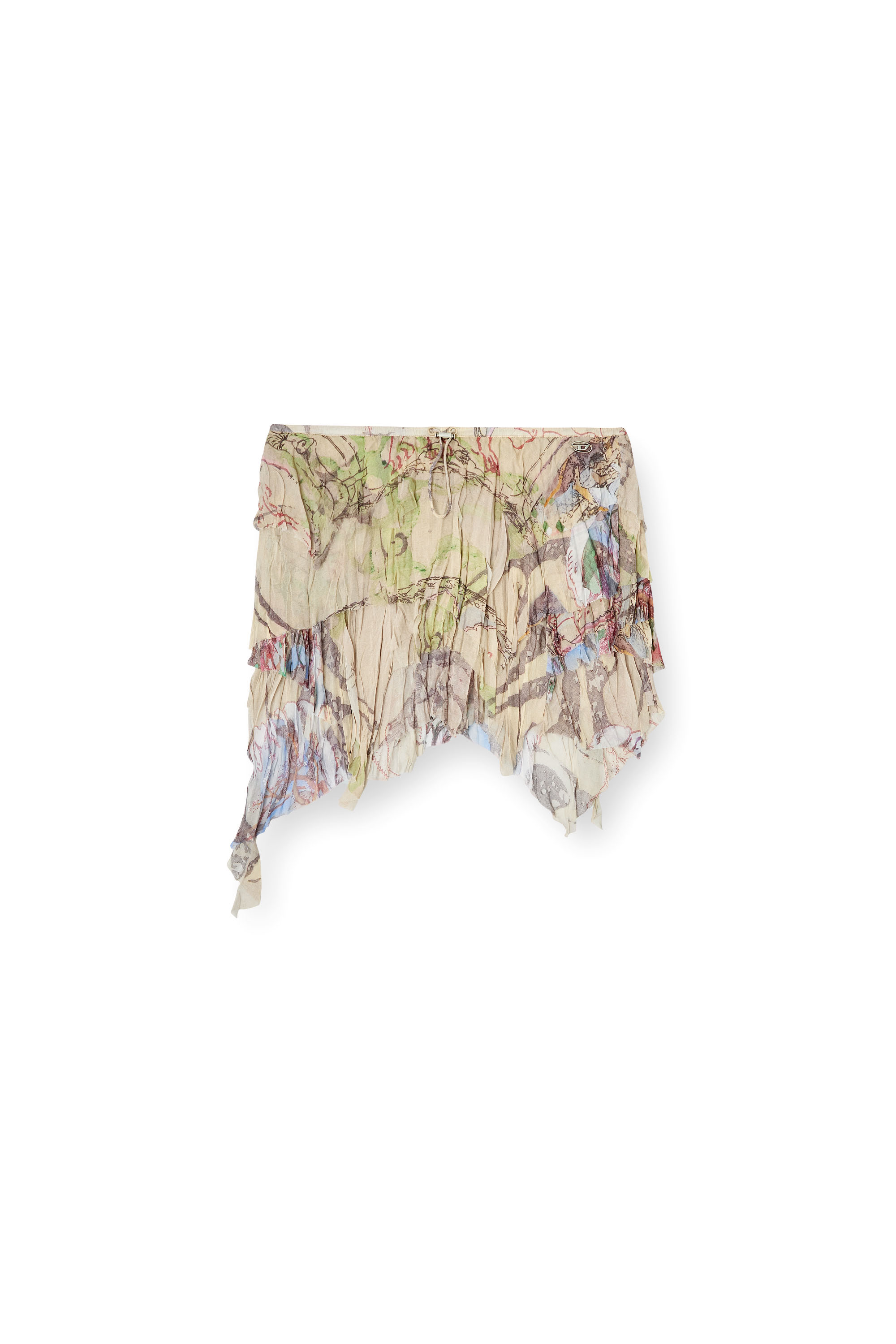 Diesel - O-SILLA, Woman's Crinkled skirt mixed medieval print in Beige - 3