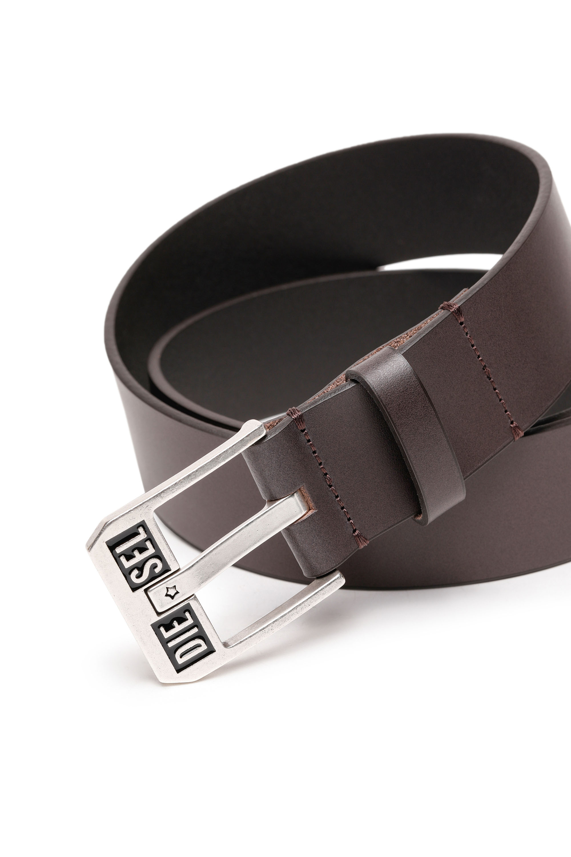 Diesel - BLUESTAR II, Man's Leather belt with star logo buckle in Brown - 2