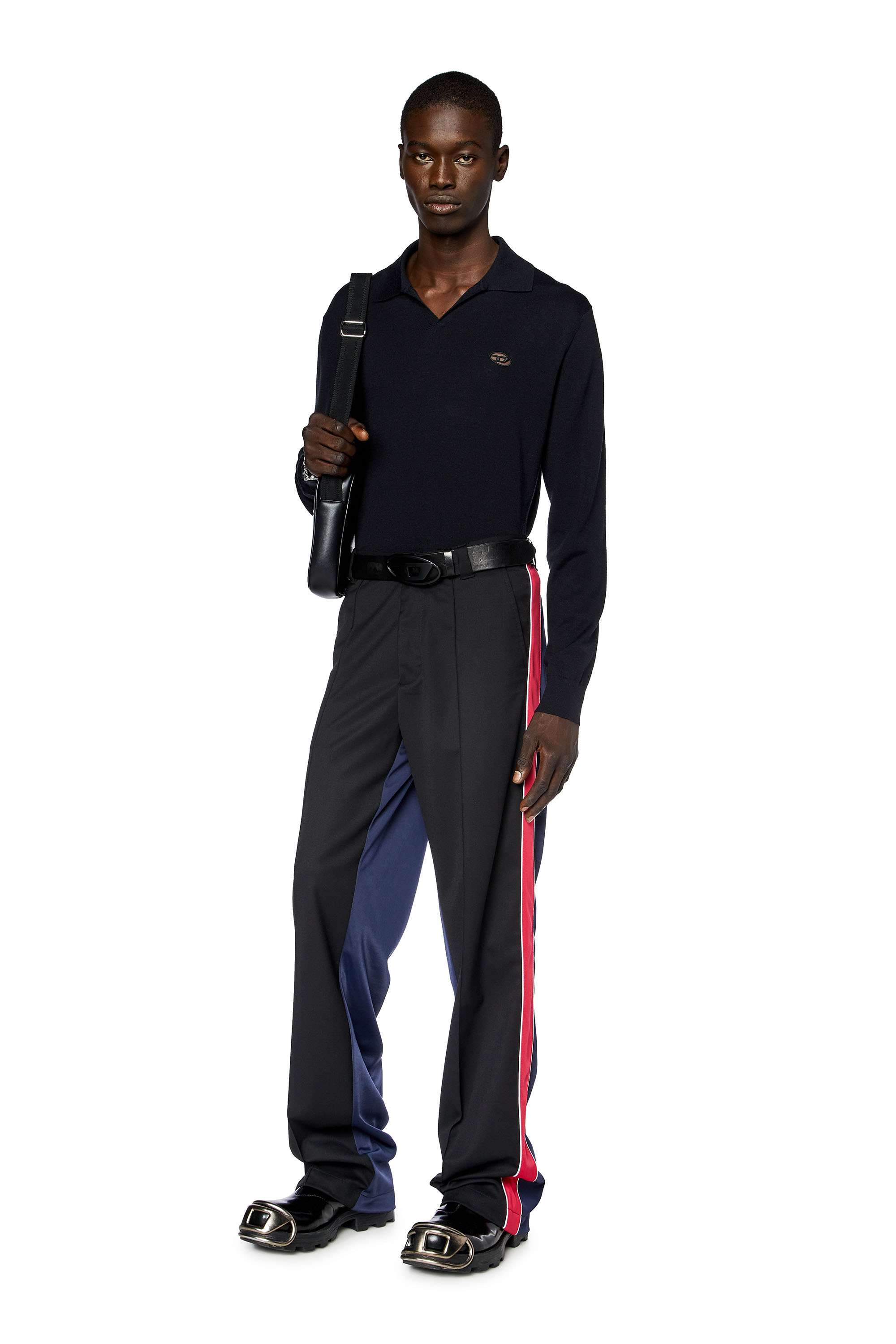 Diesel - K-GLARE, Man's Wool jumper with polo collar in Black - 2