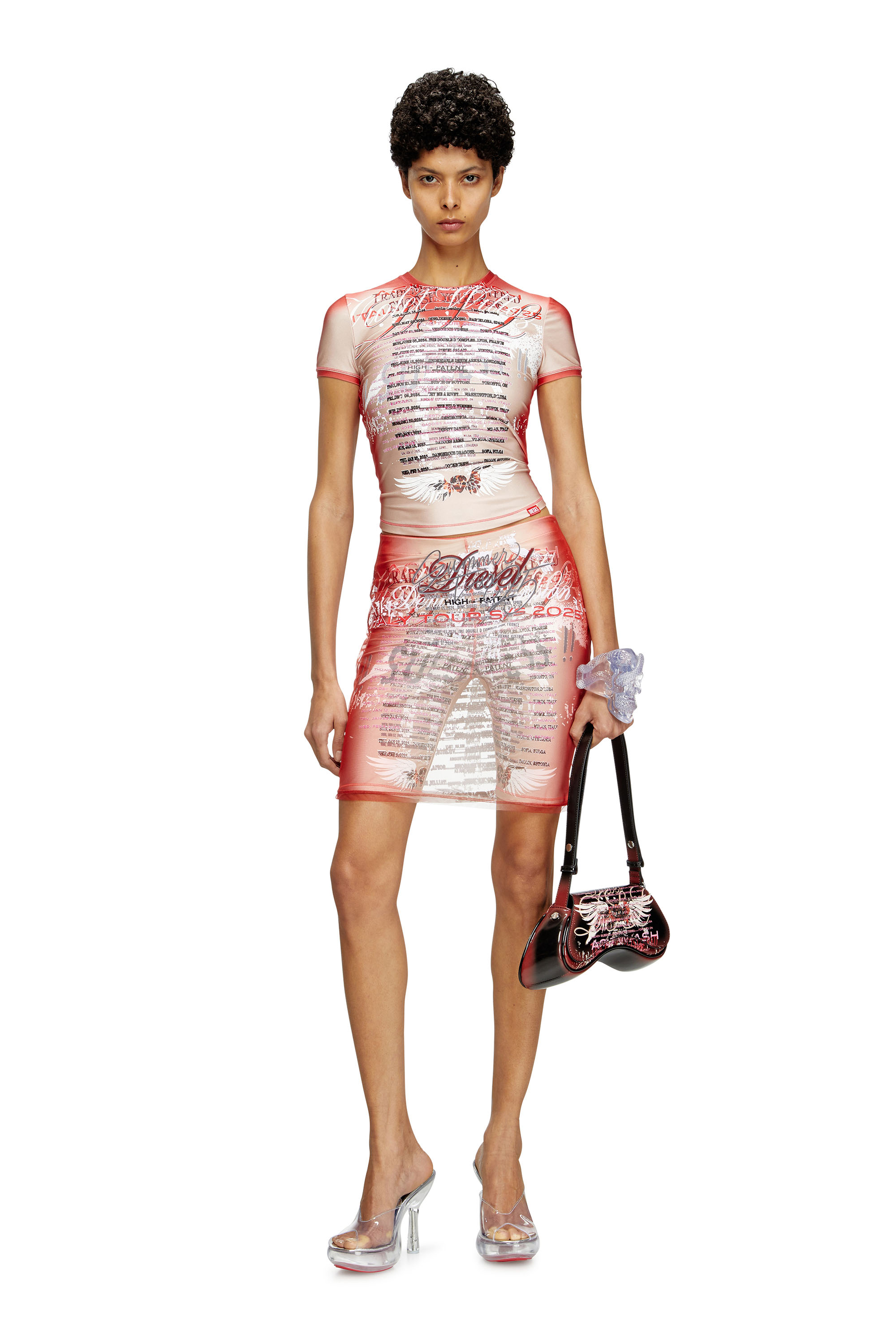 Diesel - T-KALYC-1, Woman's Sheer T-shirt with lyrics print in Pink - 2