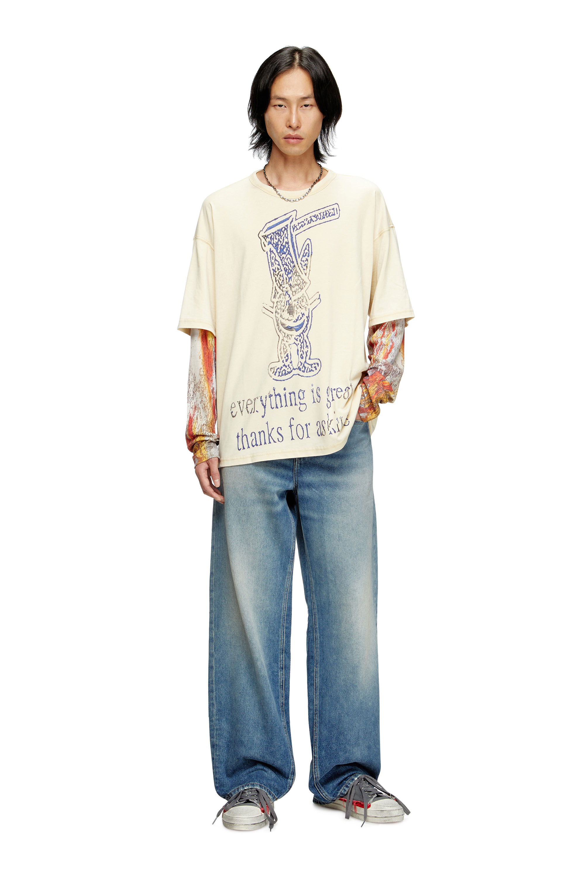Diesel - T-BOXT-DB-LS-RIB-T1, Man's Long-sleeve T-shirt with layered effect in Beige - 3