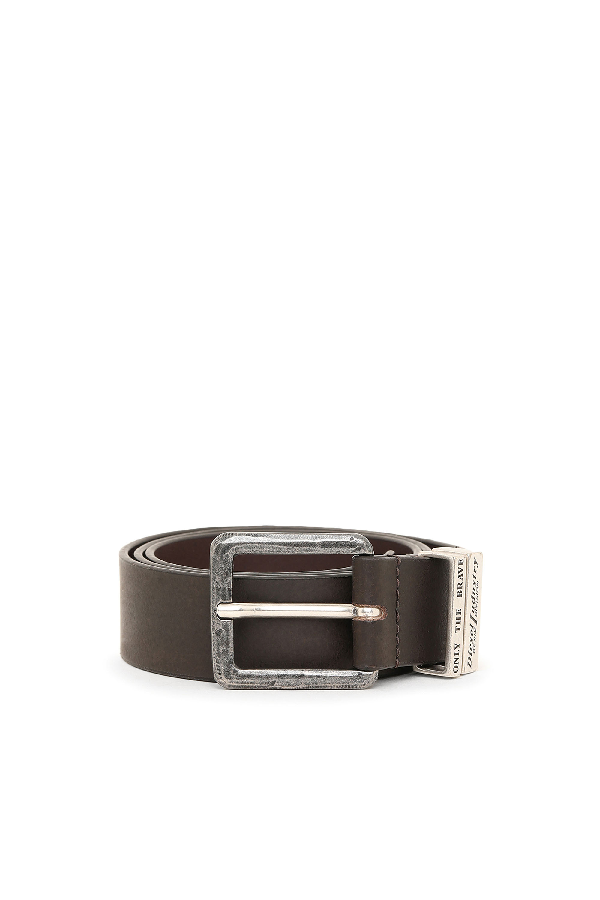 Diesel - B-GUARANTEE-A, Man's Leather belt with burnished hardware in Brown - 1