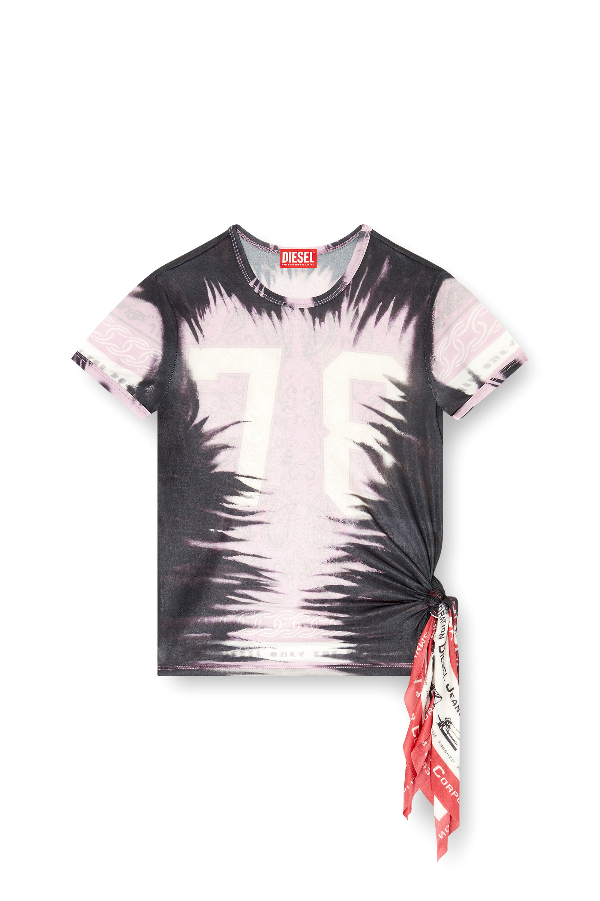 Diesel - T-DASHA, Woman's Draped top with bandana knot in Black/Pink - 3