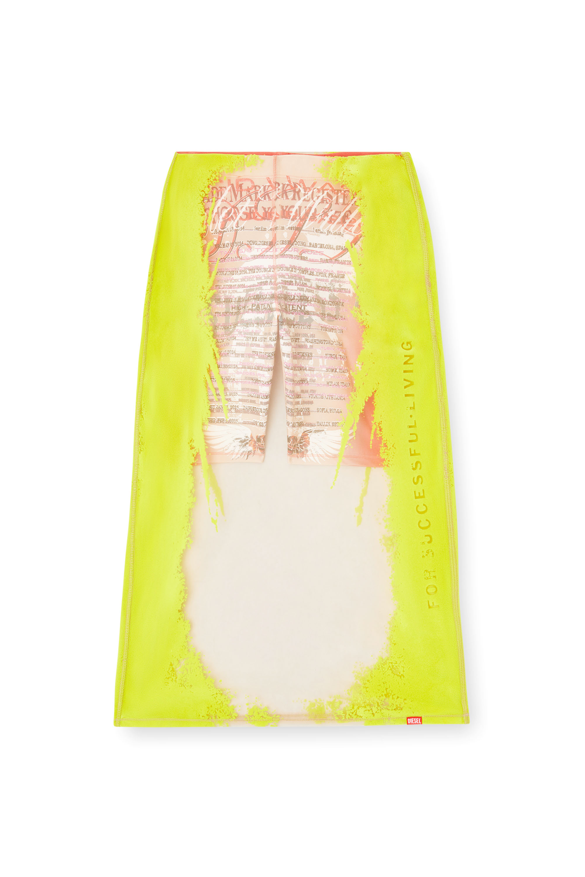 Diesel - O-LYAC, Woman's Layered midi skirt with lyrics print in Yellow/Pink - 3