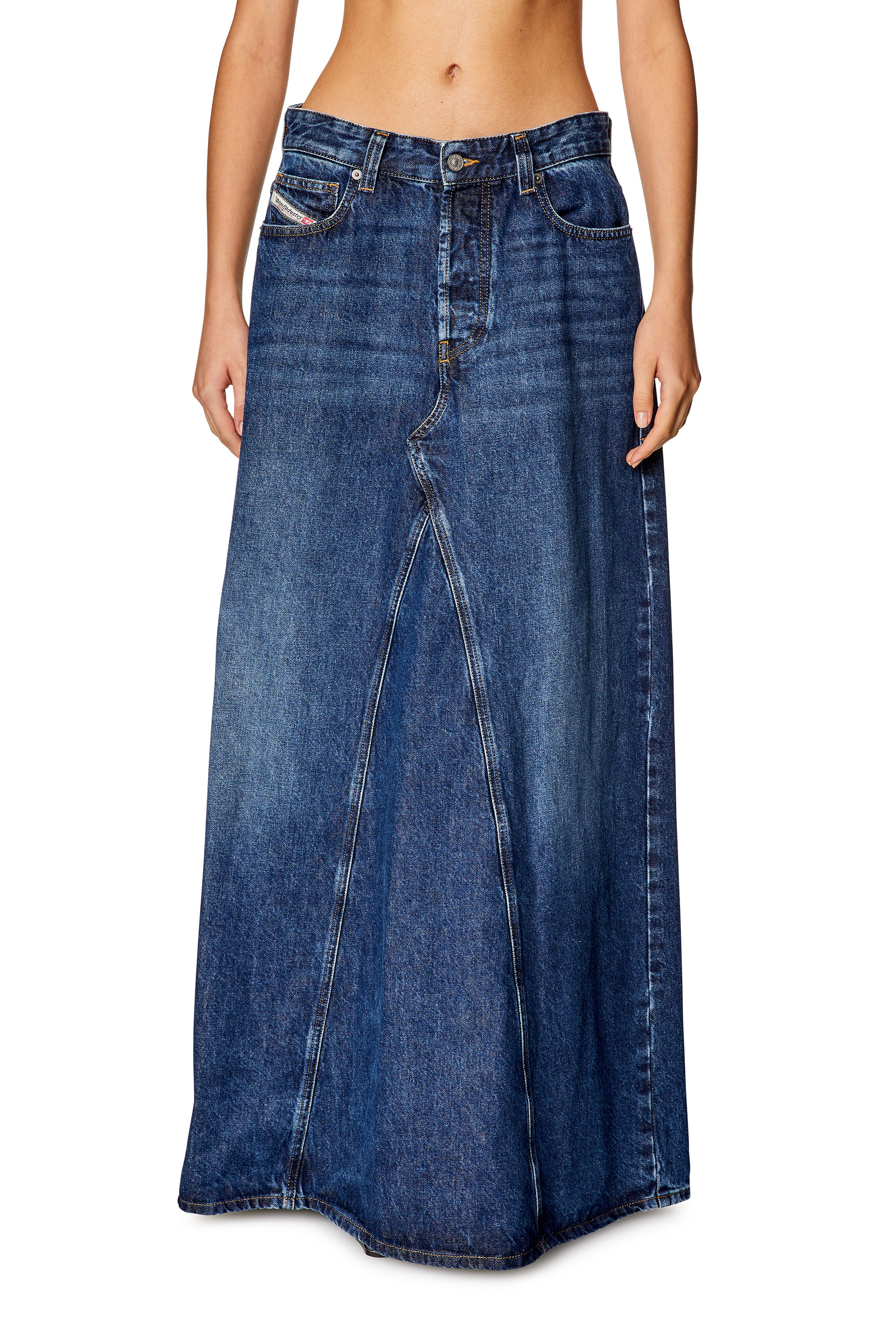 Diesel - DE-PAGO, Woman's Long skirt in denim in Dark Blue - 1