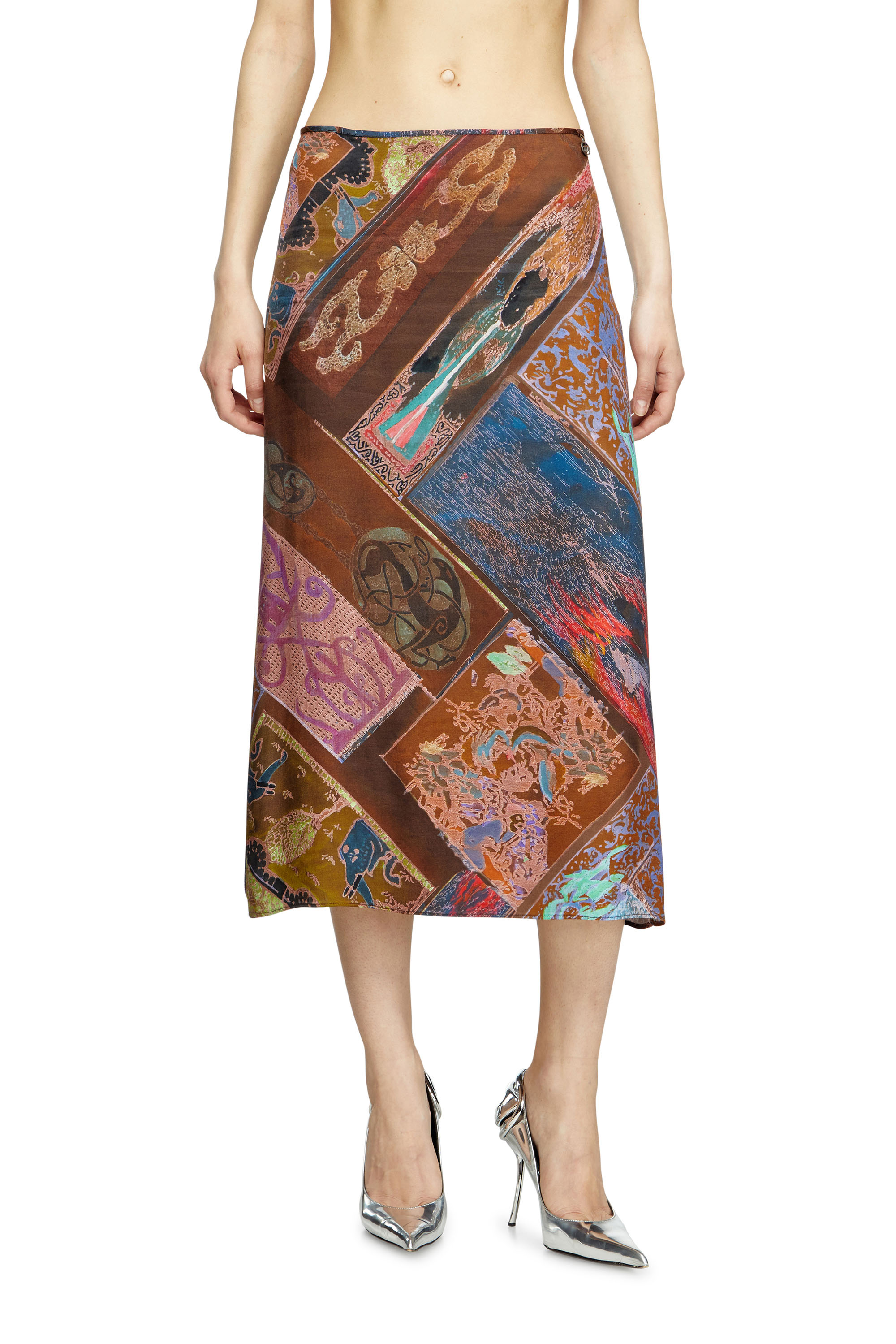 Diesel - O-RCHID, Woman's Viscose midi skirt with Heraldic print in Brown - 1