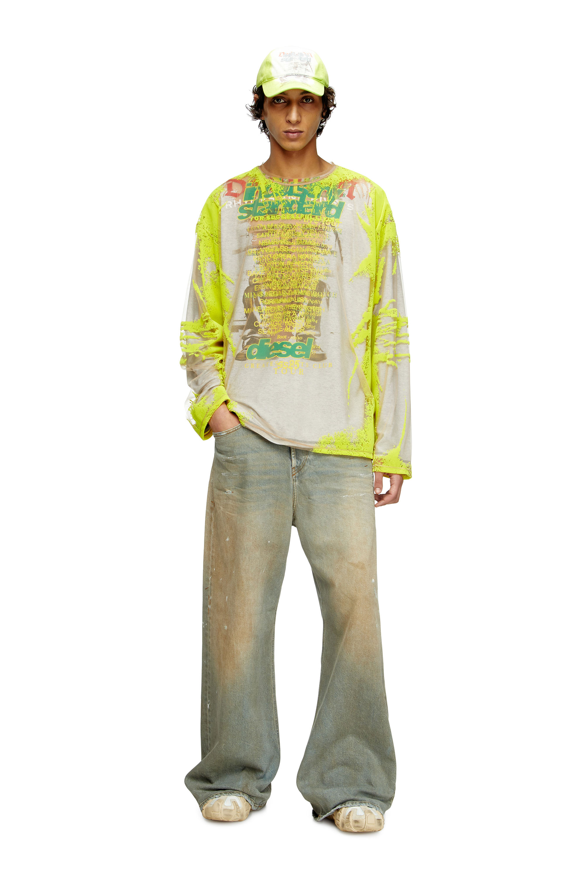 Diesel - T-HASSAN-LS-A, Unisex's Long-sleeve nylon T-shirt with lyrics print in Yellow - 2