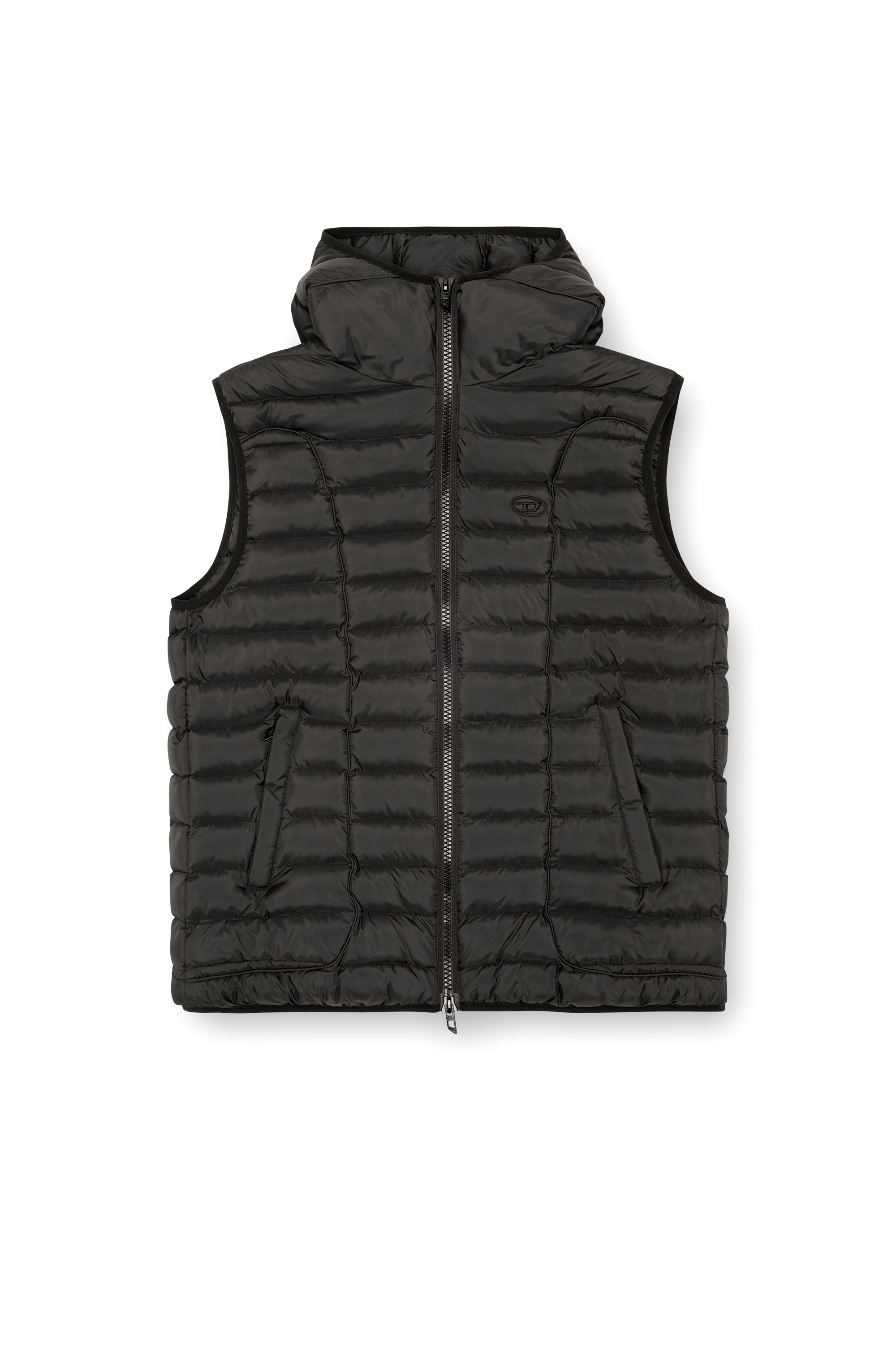 Diesel - W-TEMPLE, Man's Hooded puffer vest in light nylon in Black - 3