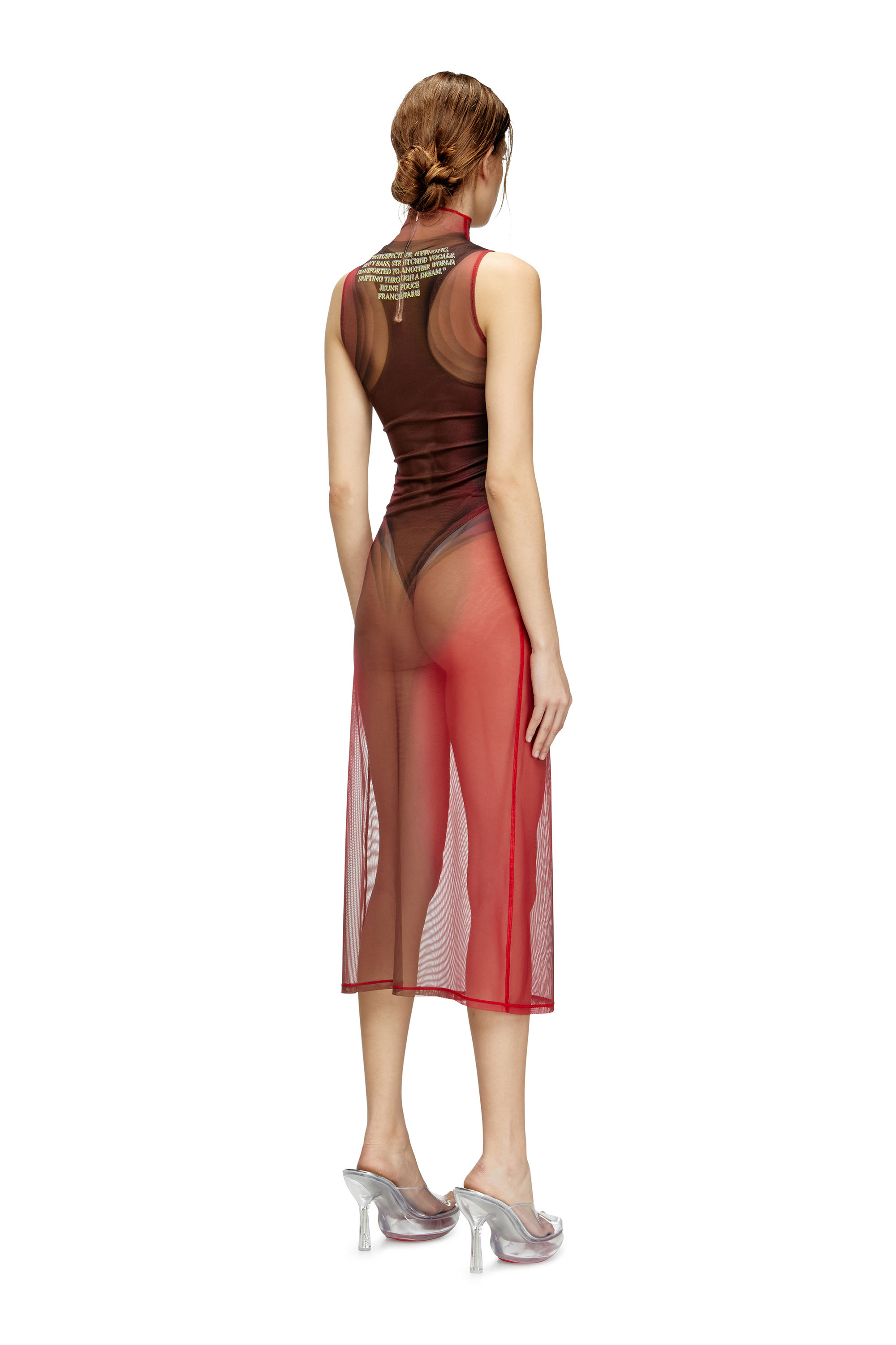 Diesel - D-AGNEC, Woman's Layered vest dress with lyrics print in Brown - 4