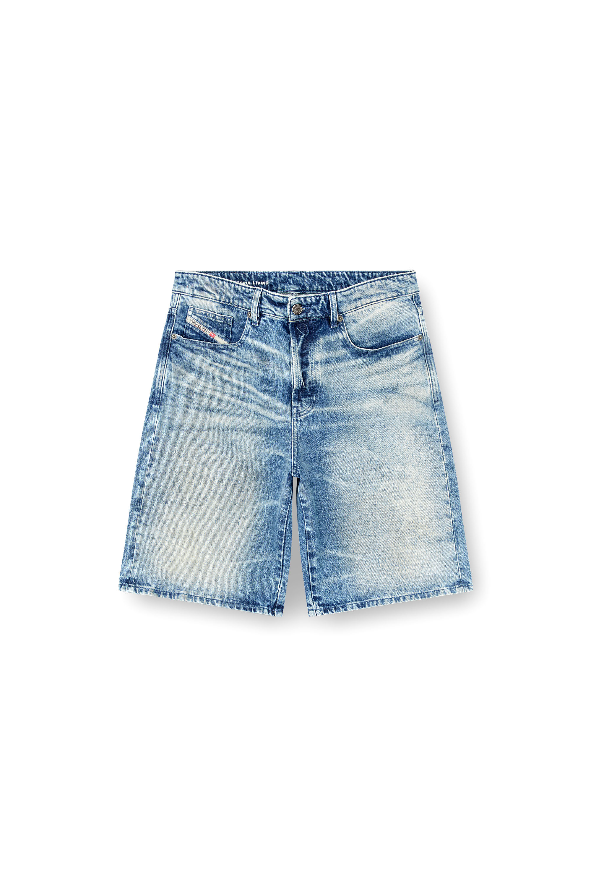 Diesel - D-RIXFORD-S, Man's Denim shorts with lyrics print in Medium blue - 3