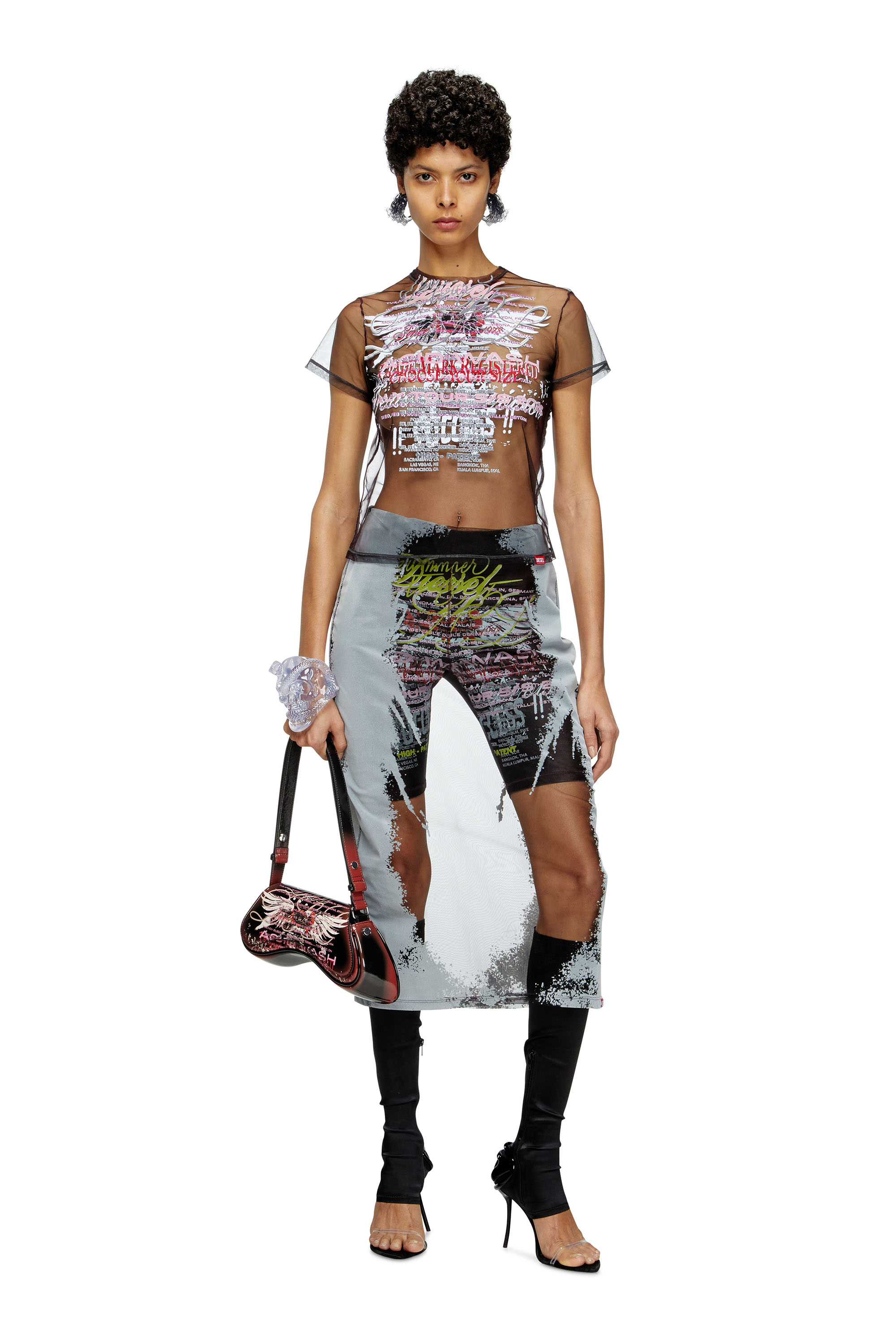 Diesel - T-YRAC, Woman's Sheer top with lyrics print in Black - 3