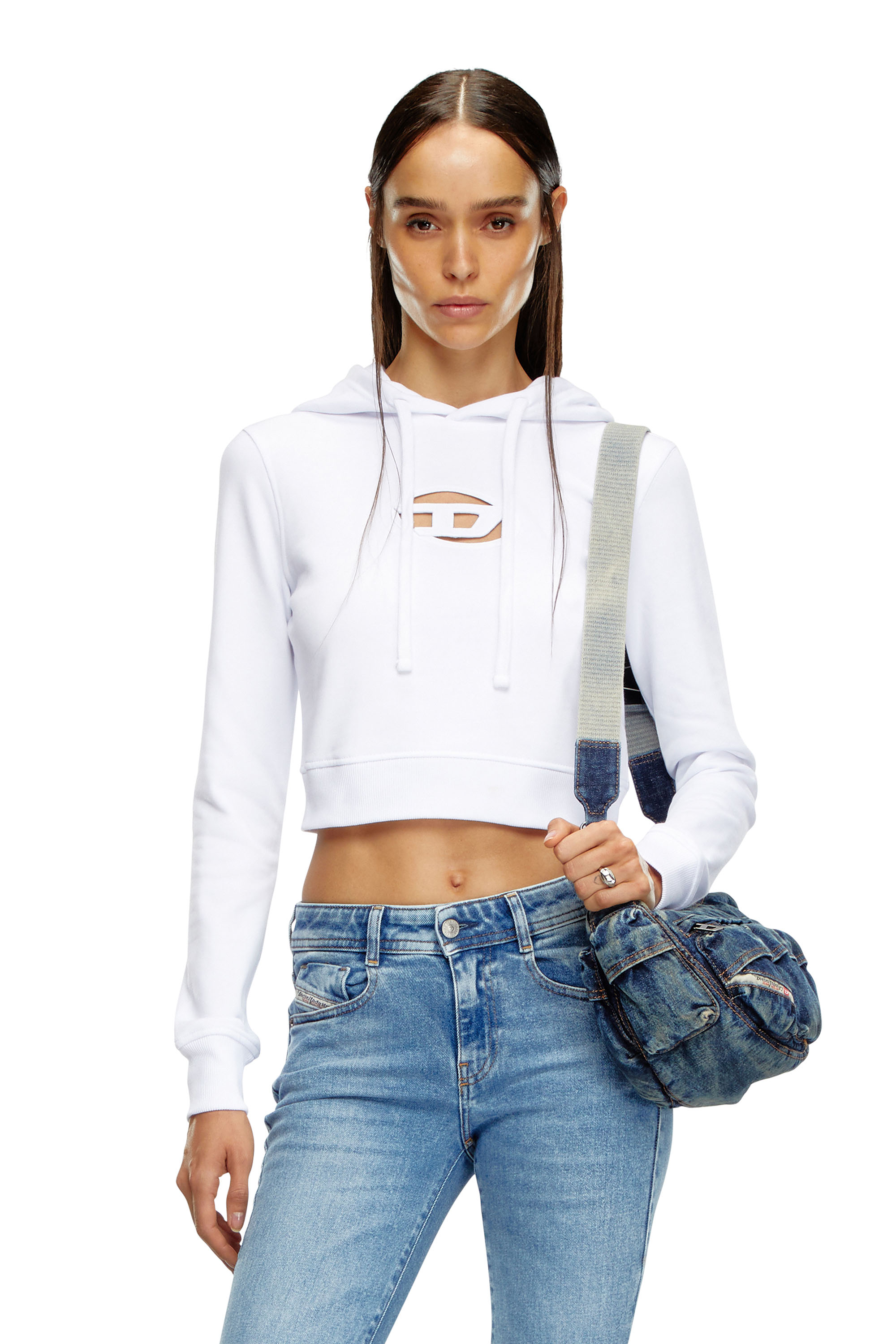 Diesel - F-SLIMMY-HOOD-OD, Woman's Hoodie with cut-out Oval D Logo in White - 1