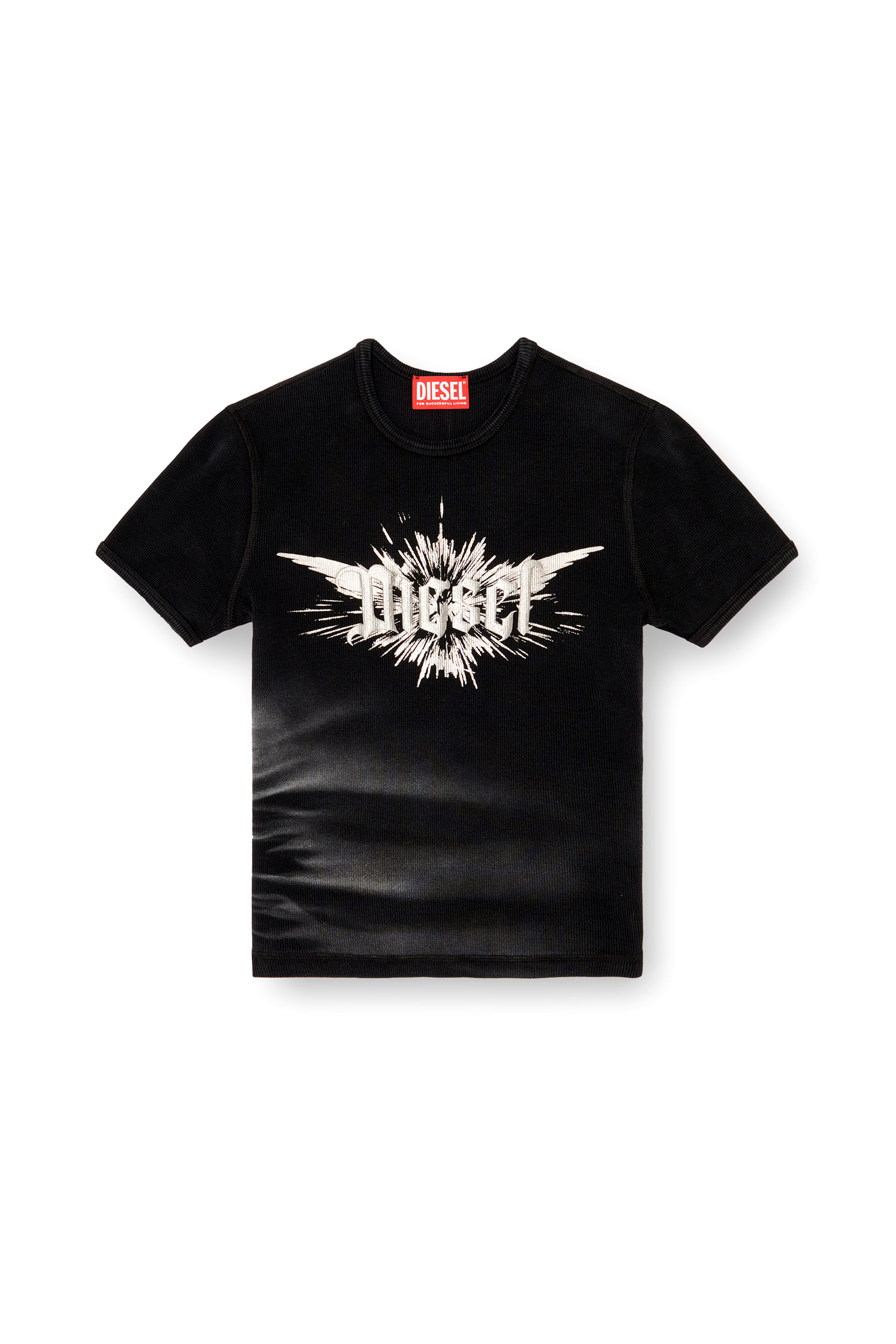 Diesel - T-ELE-LONG-P2, Woman's T-shirt with winged Diesel foil print in Black - 4