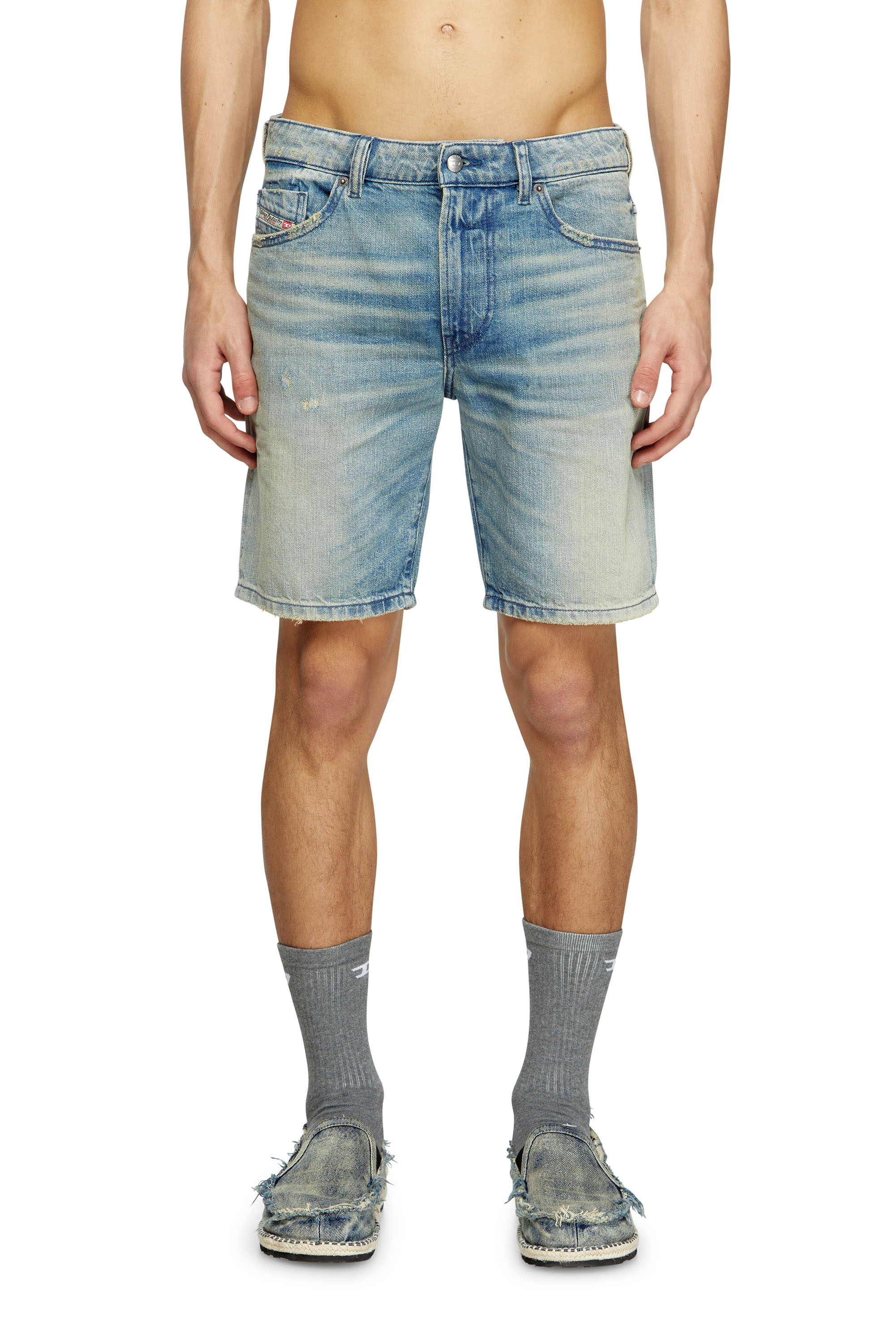 Diesel - D-FIN, Man's Slim shorts in worn-effect denim in Light Blue - 1
