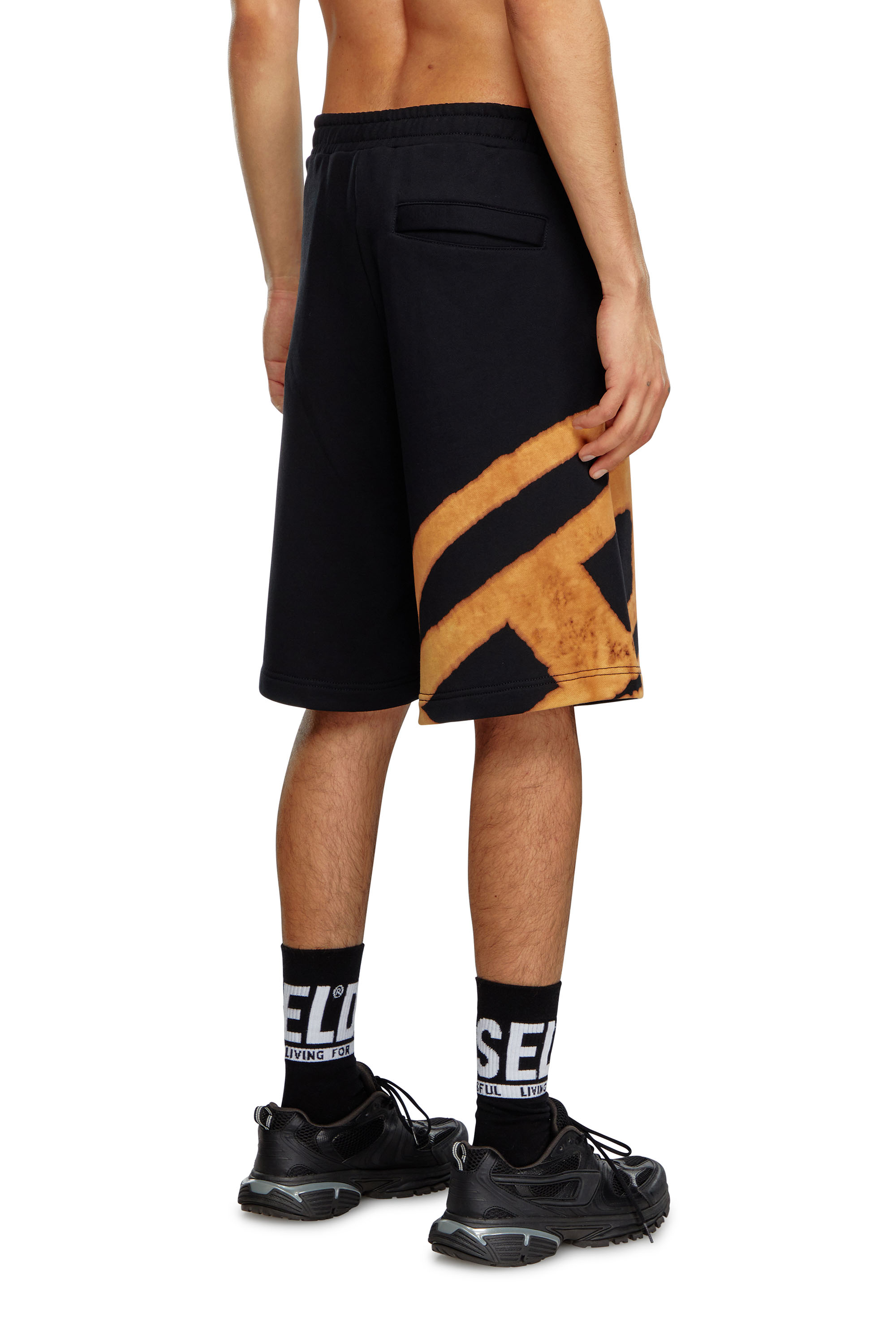 Diesel - P-CROW-BLEACH, Man's Sweat shorts with bleached logo in Black/Orange - 4