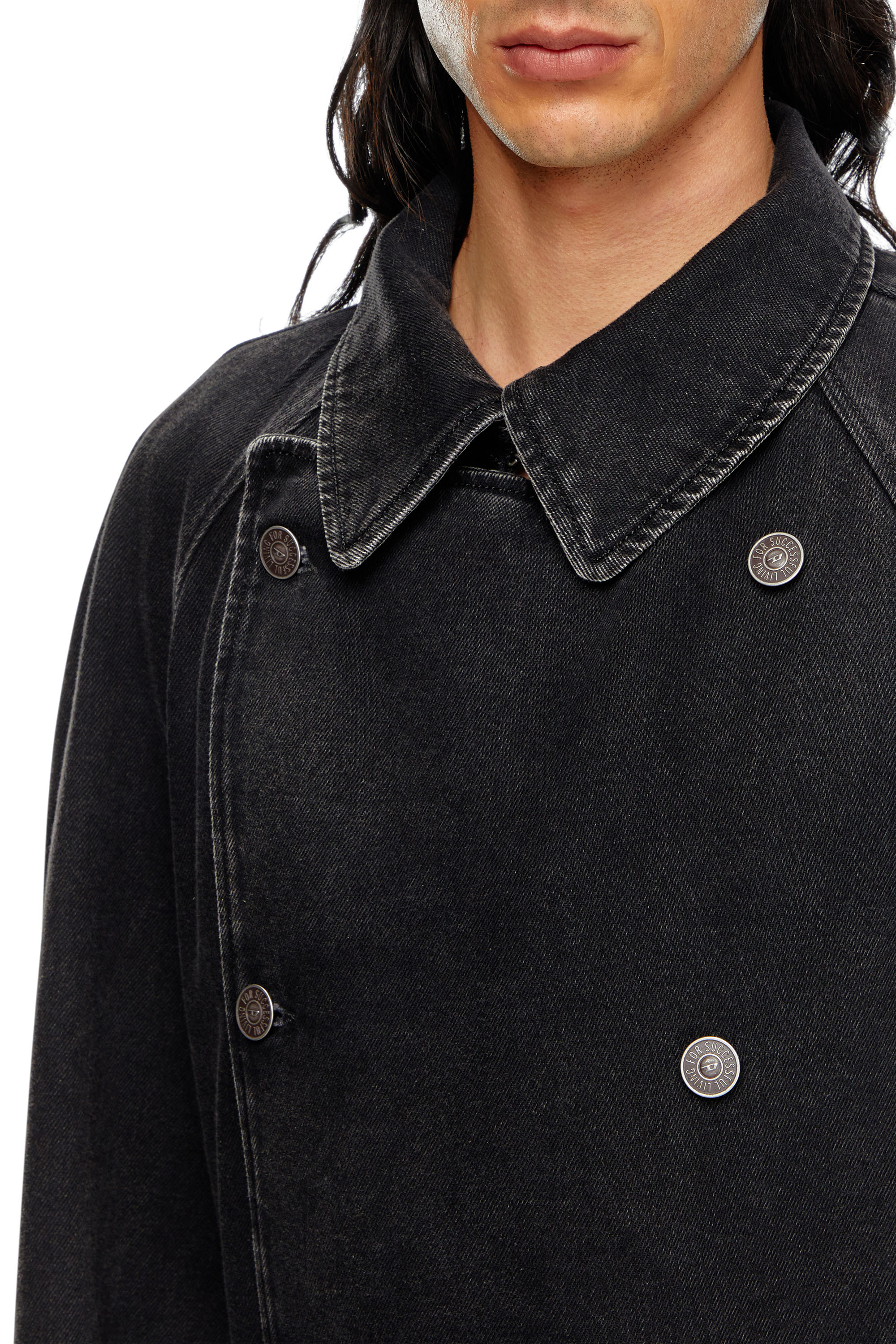Diesel - D-DELIRIOUS-D, Man's Trench coat in clean-wash denim in Black - 5