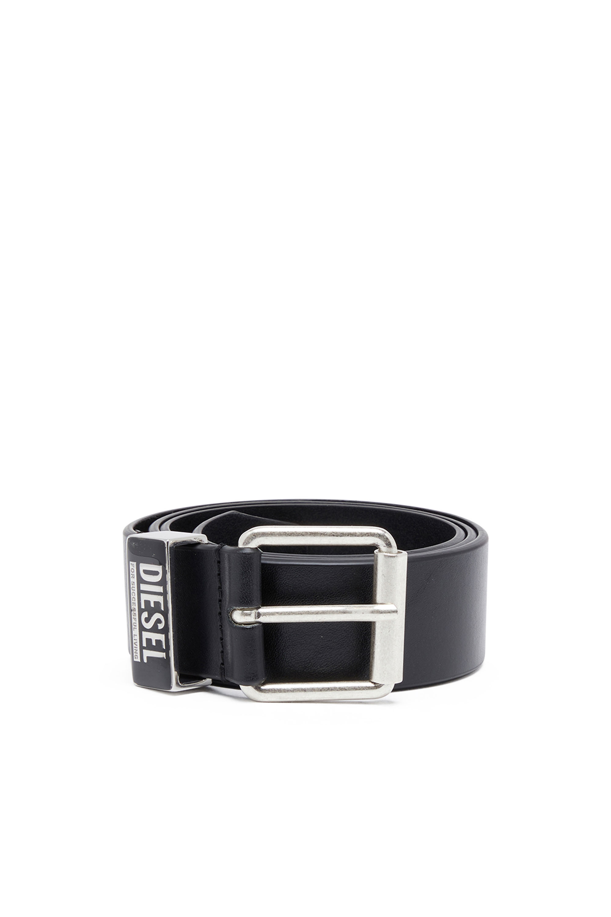 Diesel - B-GLOSSY LOOP 40, Man's Leather belt with enamelled logo loop in Black - 1