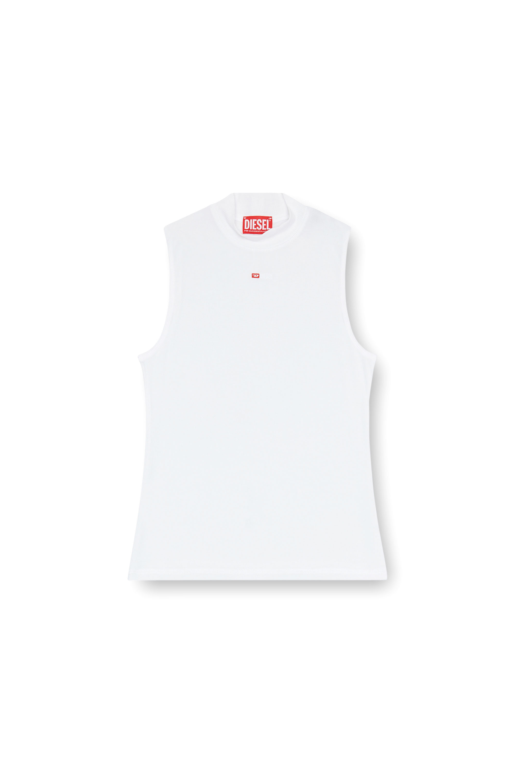 Diesel - T-MOKKY-SL-MICRODIV, Woman's Ribbed tank top with mock neck in White - 3