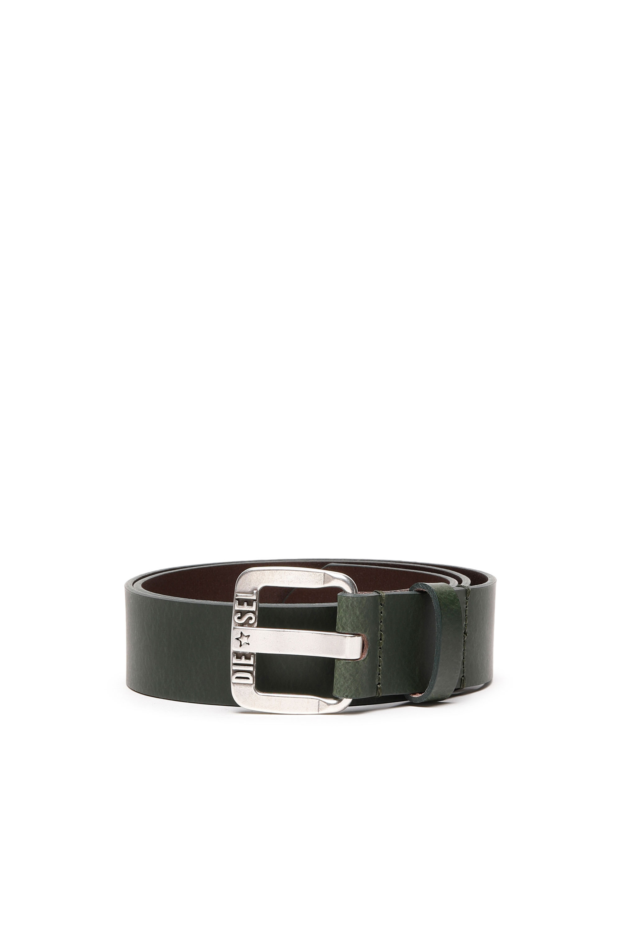 Diesel - B-STAR II, Man's Leather belt with metal star logo buckle in Green - 1