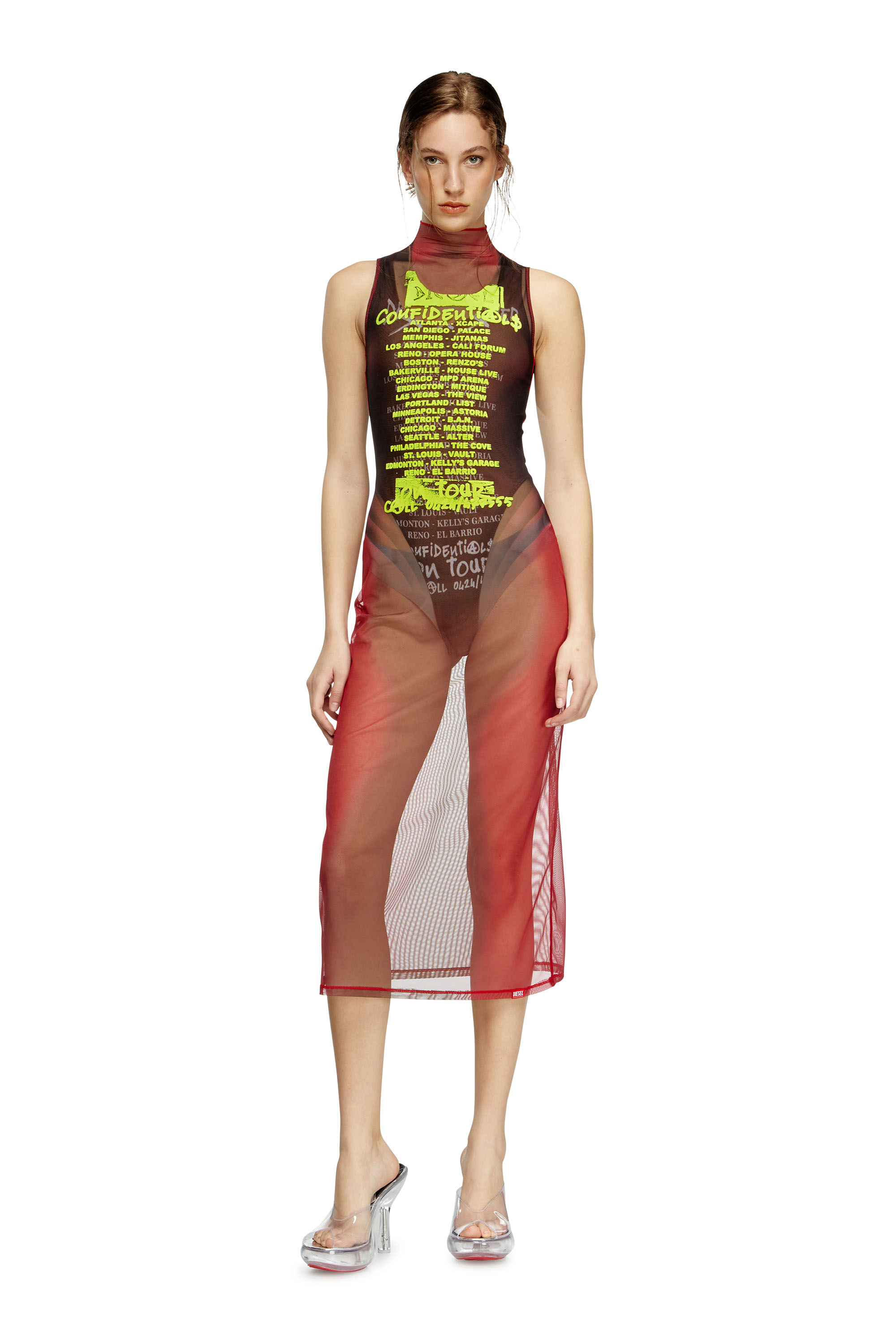 Diesel - D-AGNEC, Woman's Layered vest dress with lyrics print in Brown - 2