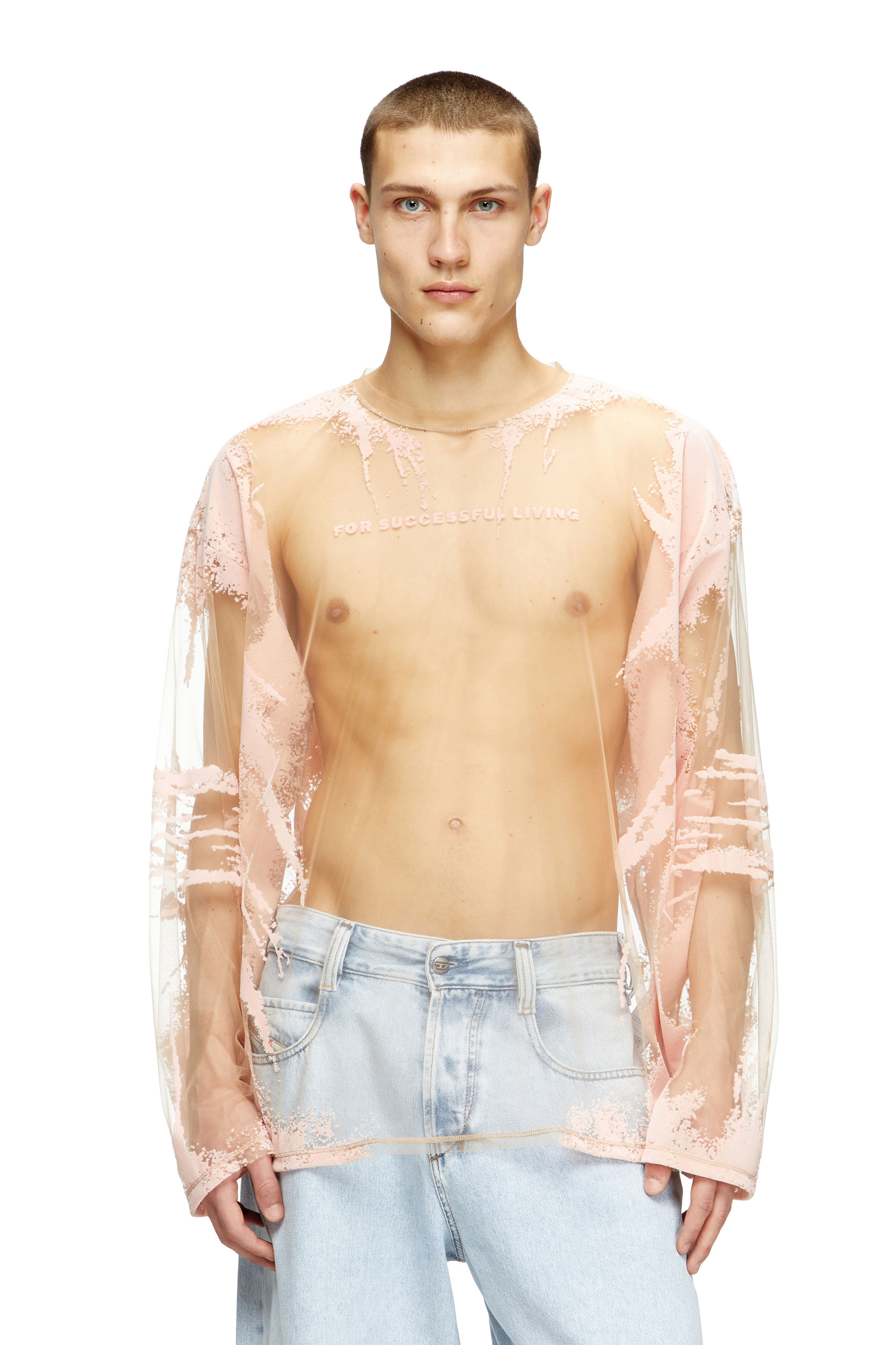 Diesel - T-HASSAN-LS-A, Unisex's Long-sleeve nylon T-shirt with lyrics print in Pink - 2