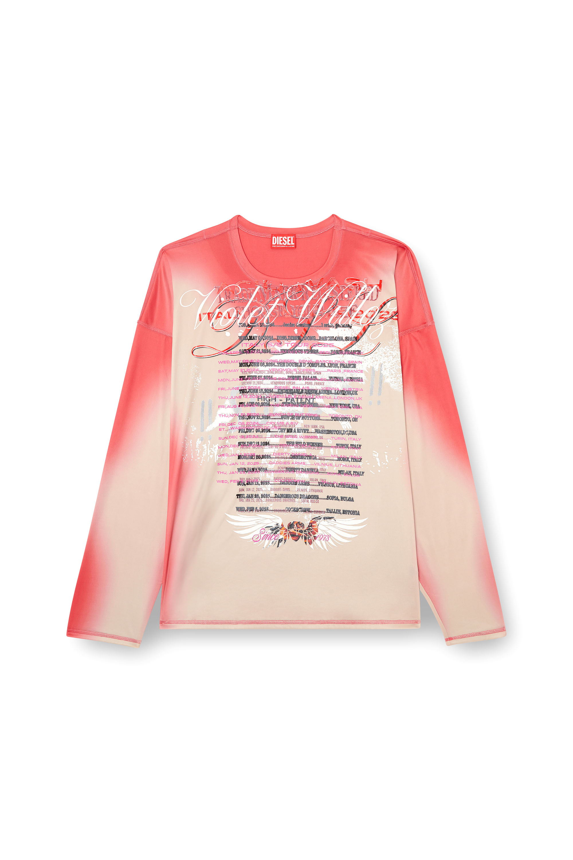 Diesel - T-OLAVI-BB, Unisex's Long-sleeve tech-jersey T-shirt with lyrics print in Pink - 3