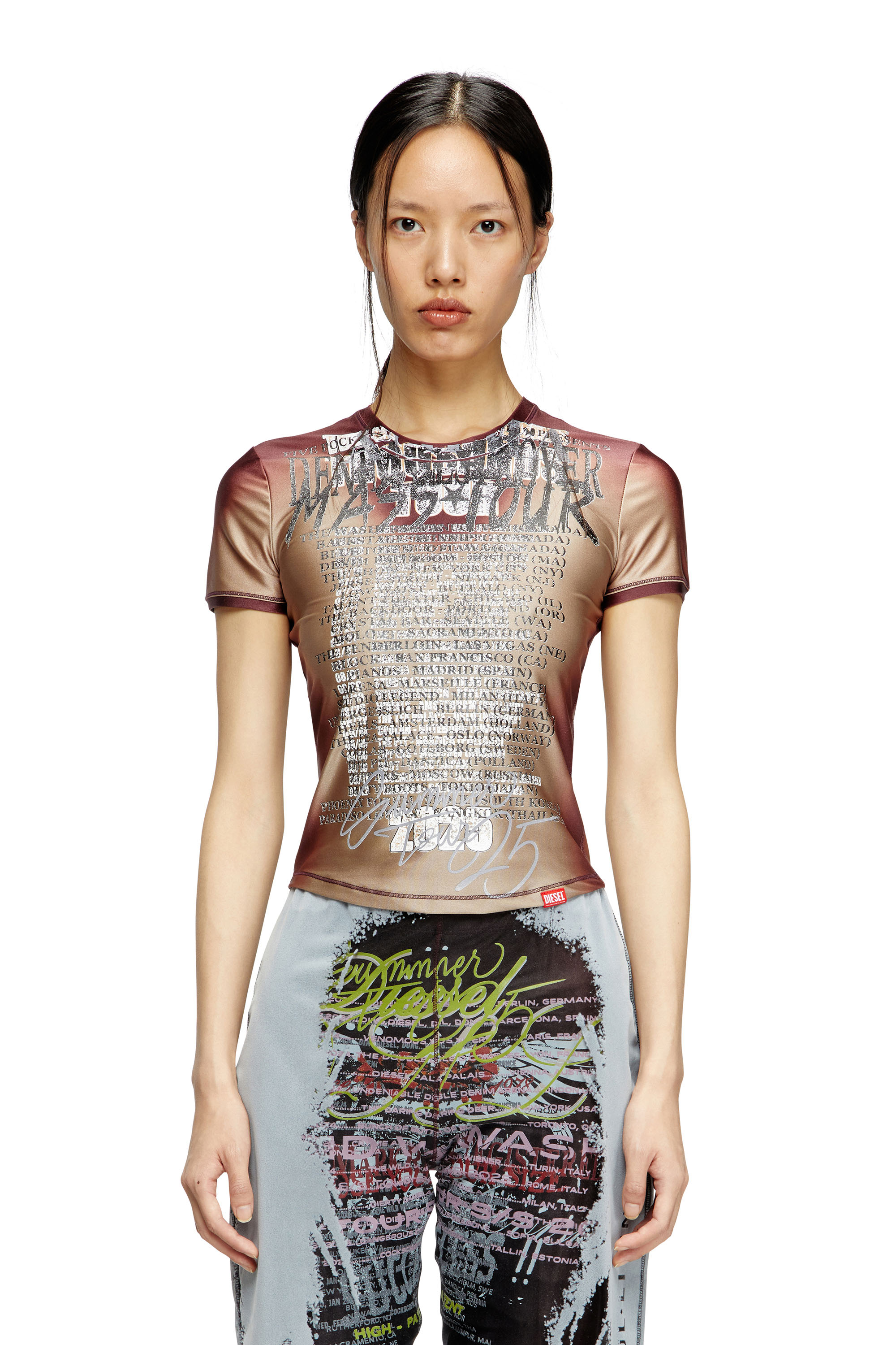 Diesel - T-KALYC, Woman's Short-sleeve top with lyrics print in Brown - 2