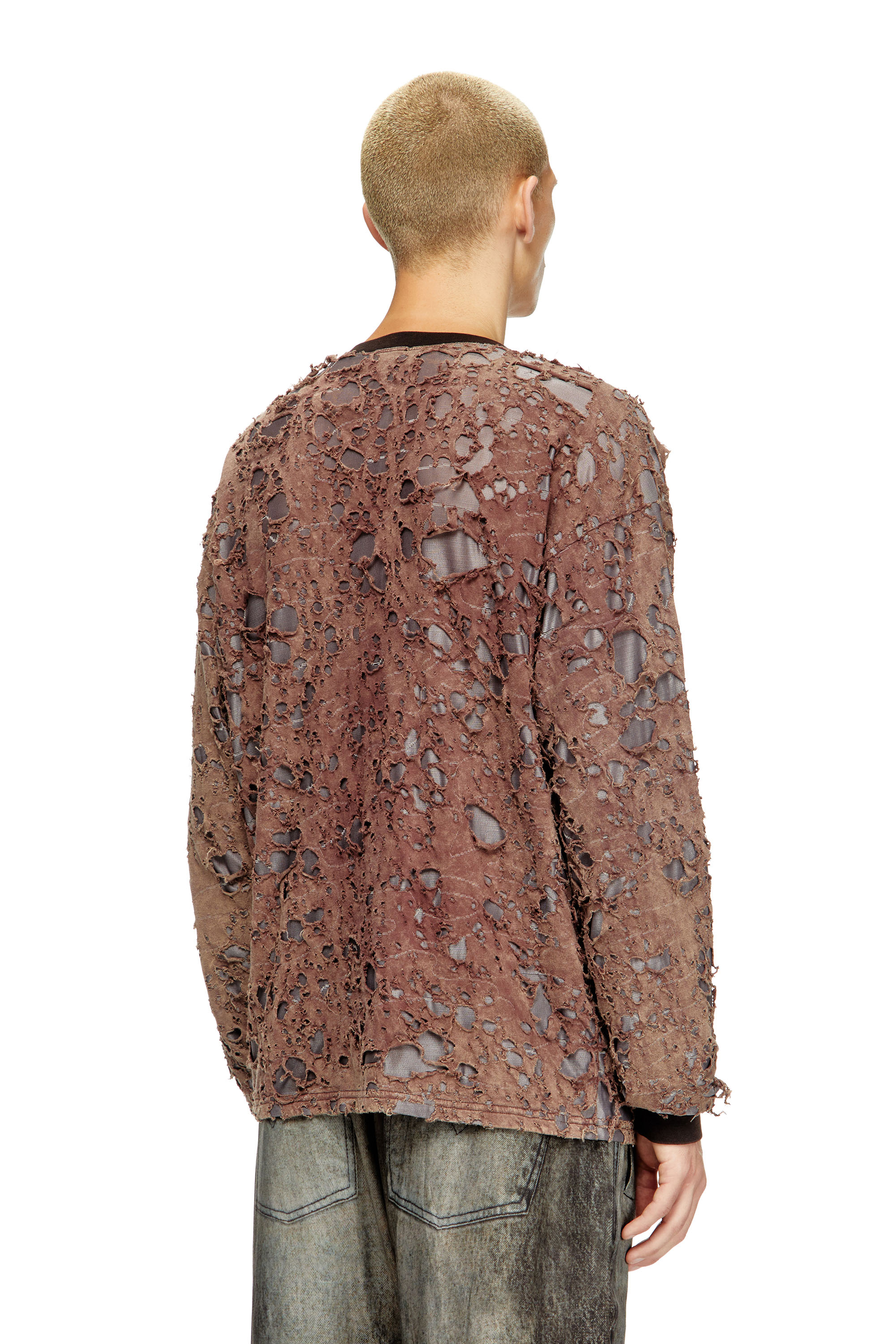 Diesel - T-OVERT, Man's Long-sleeve T-shirt in destroyed jersey in Brown - 3