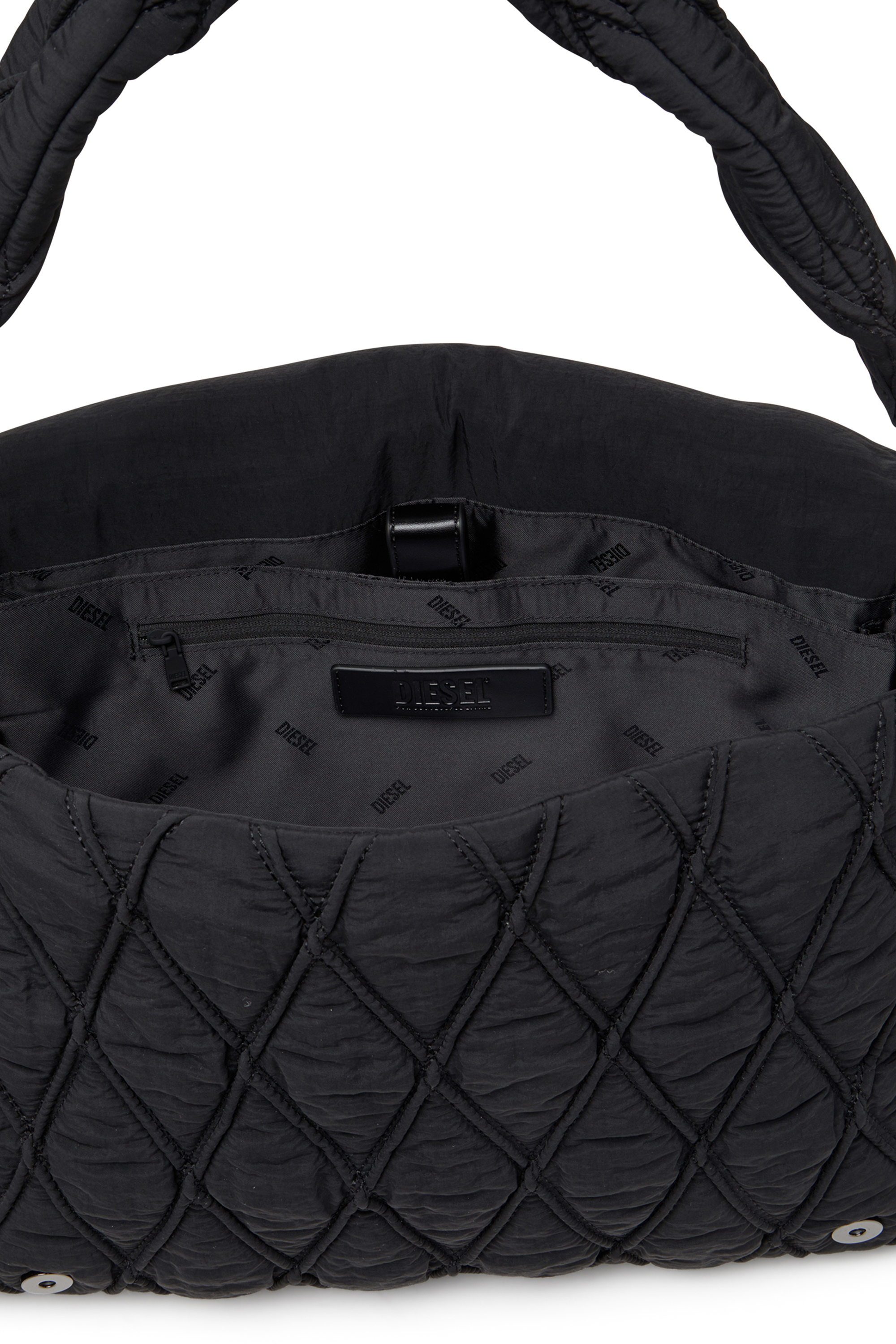 Diesel - CHARM-D SHOULDER L, Woman's Charm-D L-Shoulder bag in quilted washed nylon in Black - 4