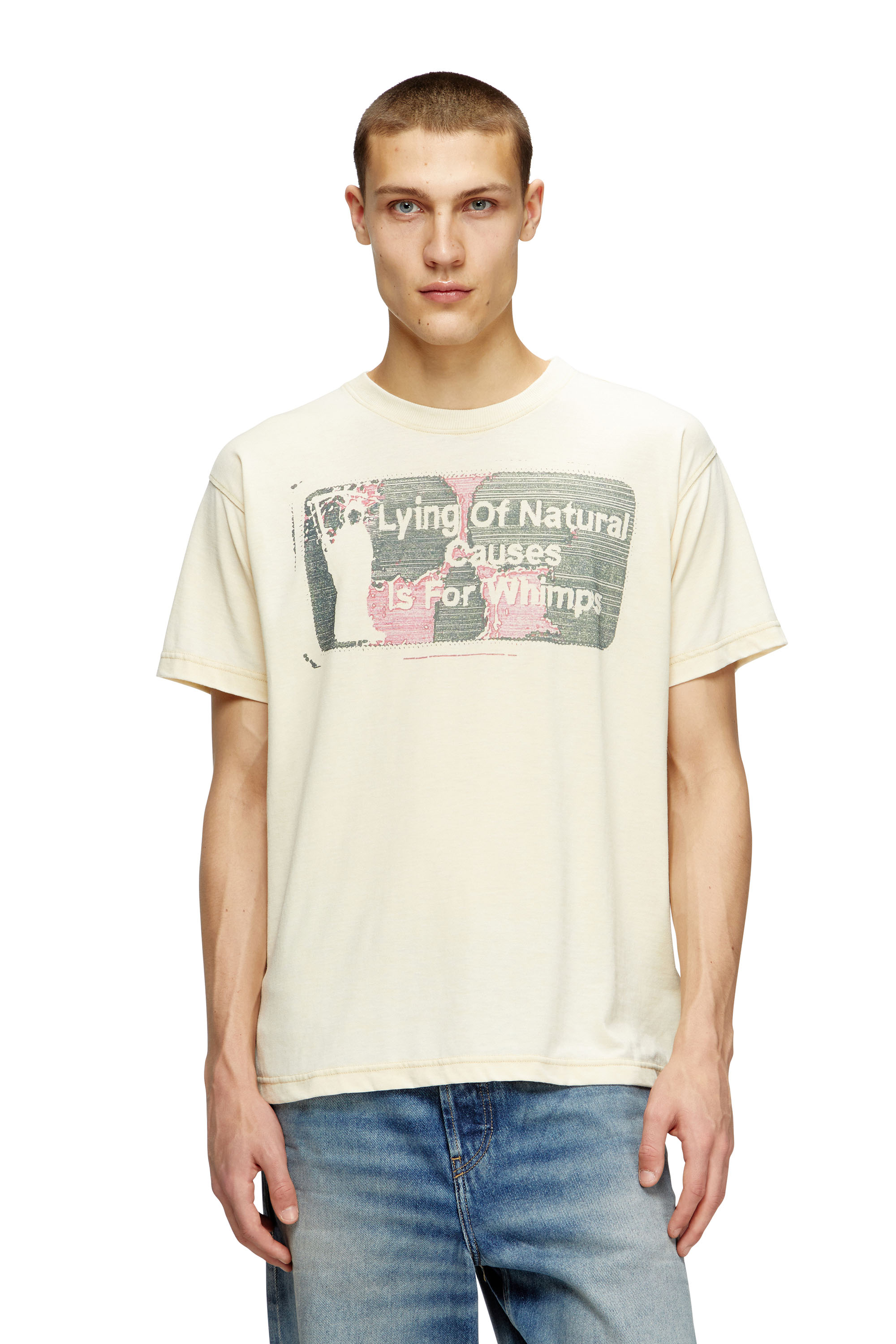Diesel - T-NORM-T2, Man's Slogan T-shirt with burnout wash in Beige - 2