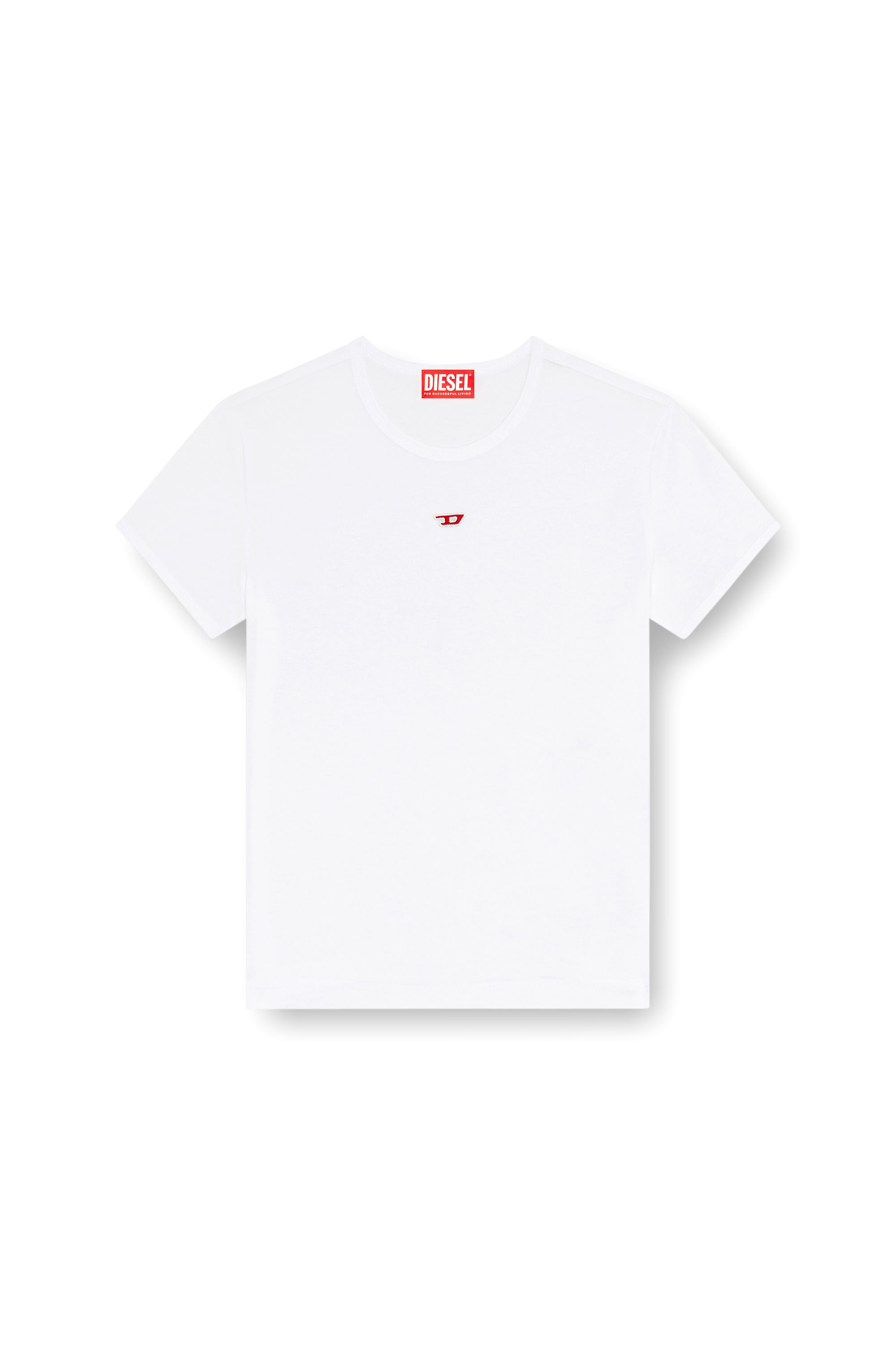Diesel - T-UNCUTIE-LONG-D, Woman's T-shirt with embroidered D patch in White - 3
