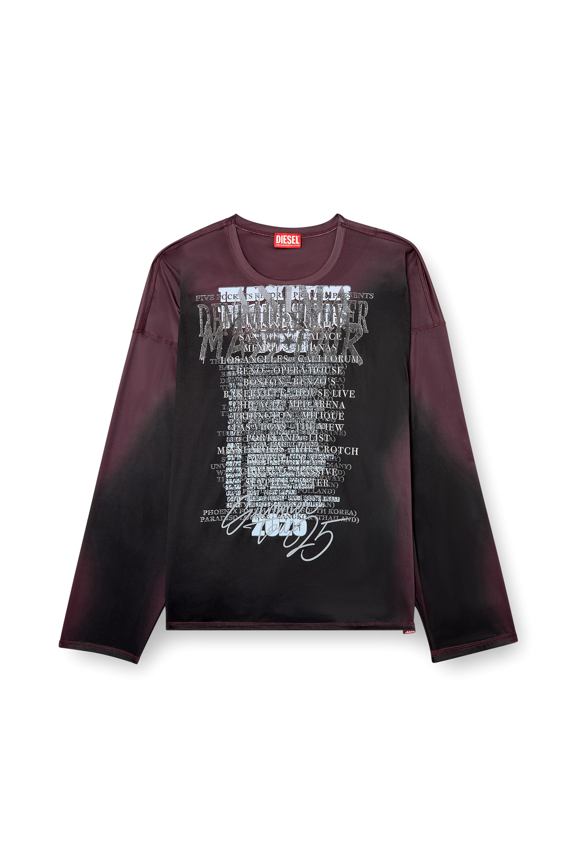 Diesel - T-OLAVI-AA, Unisex's Long-sleeve tech-jersey T-shirt with lyrics print in Black/Violet - 3