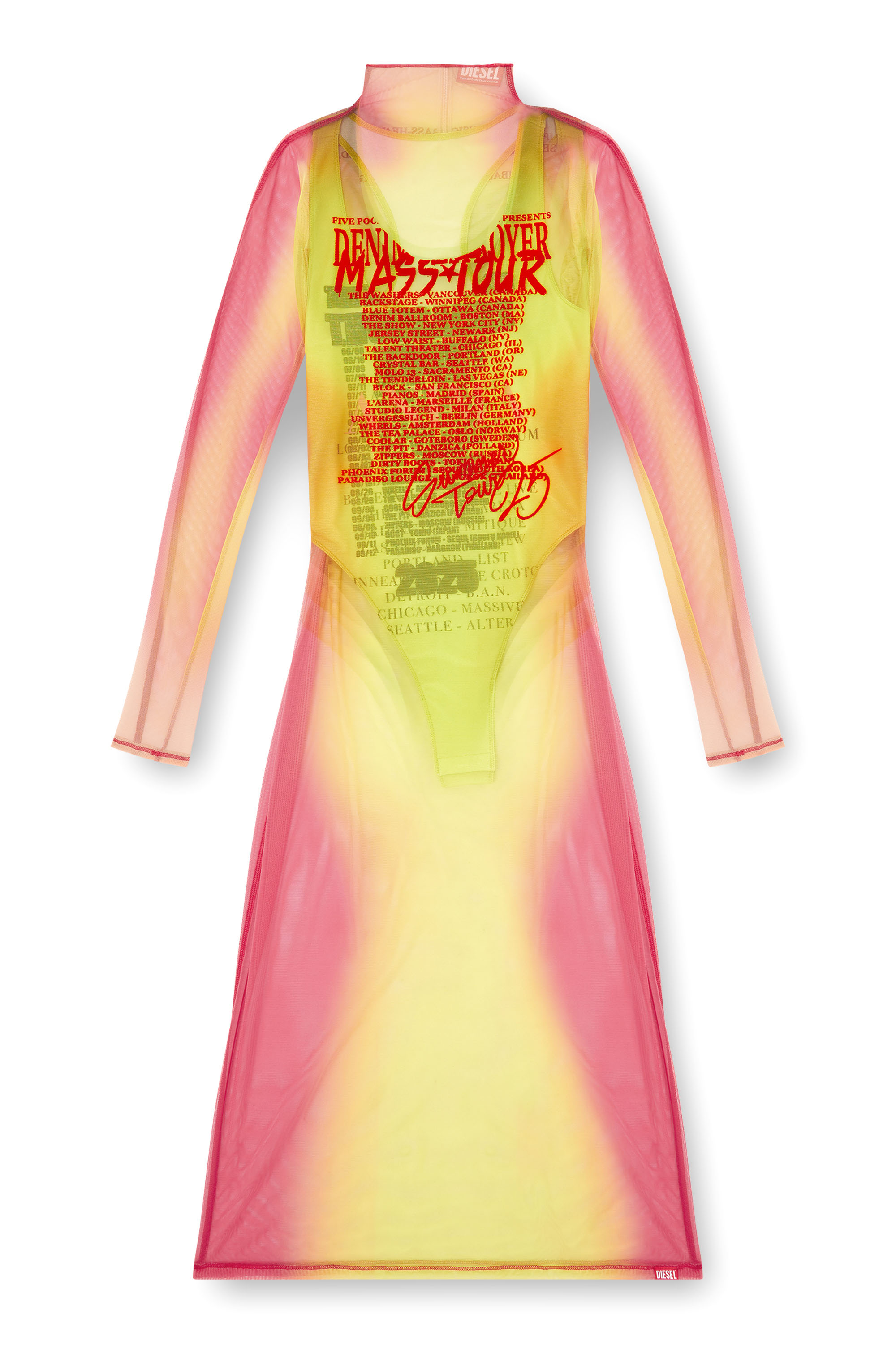 Diesel - D-AFNIC, Woman's Layered midi dress with lyrics print in Pink/Green - 3