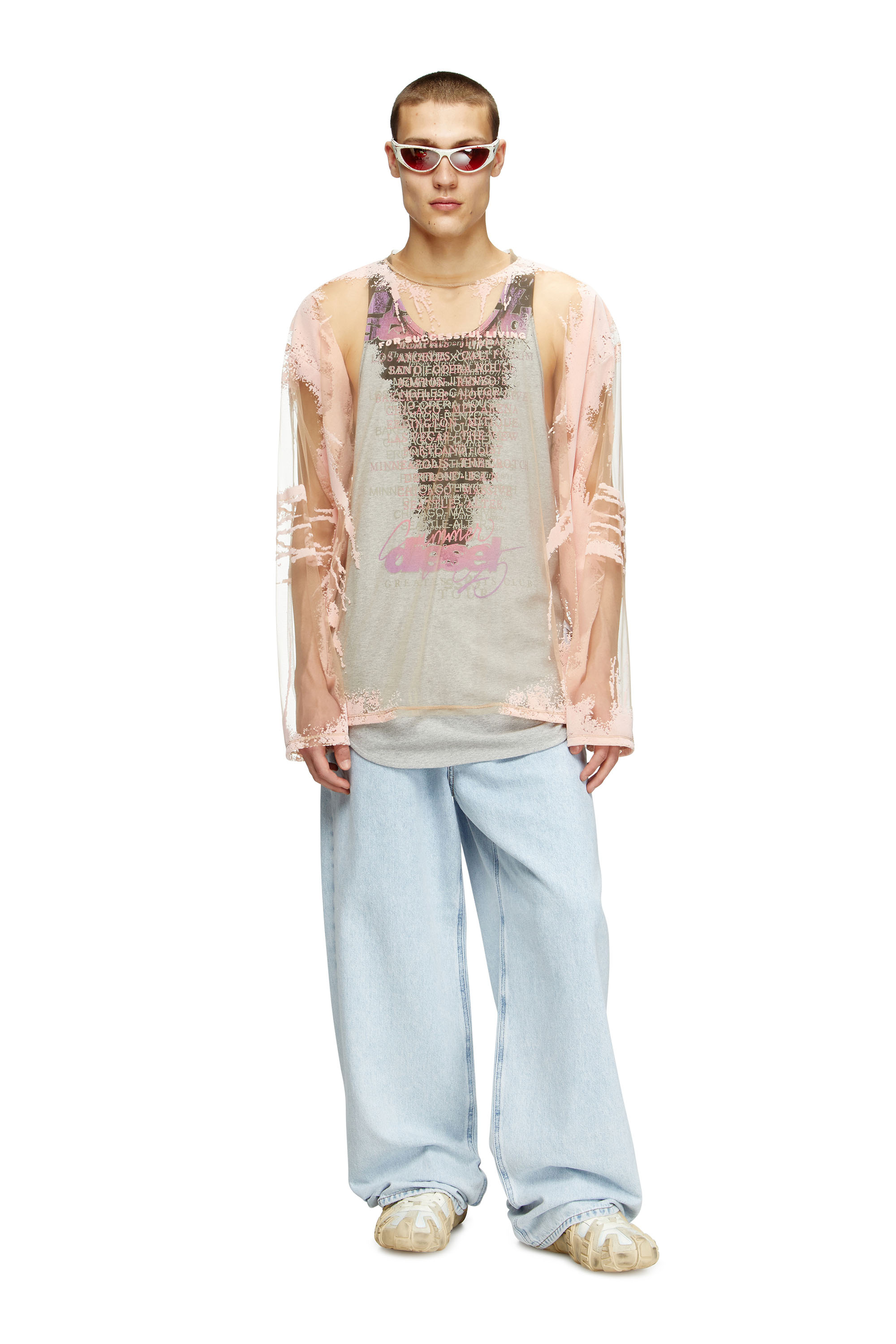 Diesel - T-HASSAN-LS-A, Unisex's Long-sleeve nylon T-shirt with lyrics print in Pink - 3