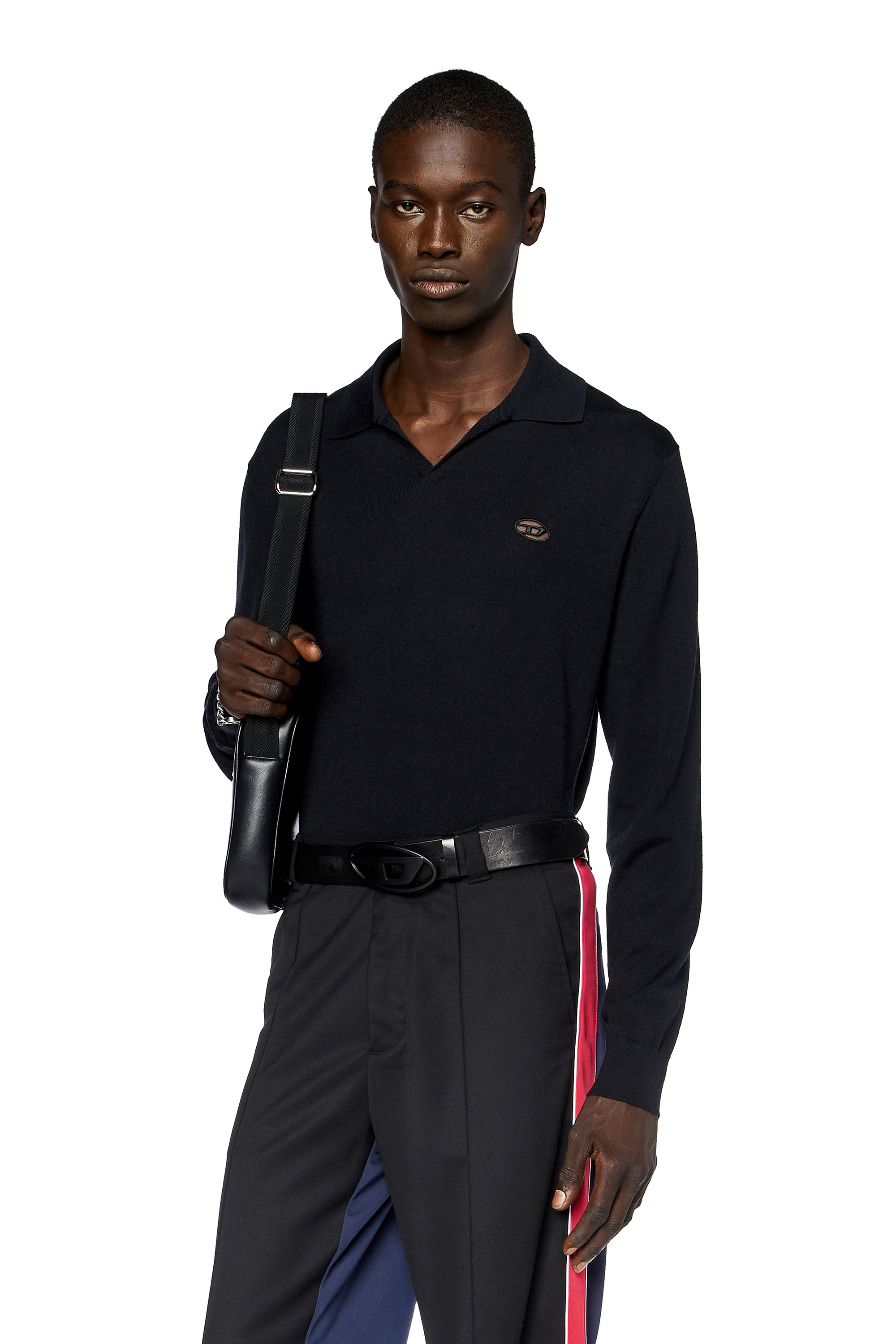 Diesel - K-GLARE, Man's Wool jumper with polo collar in Black - 1