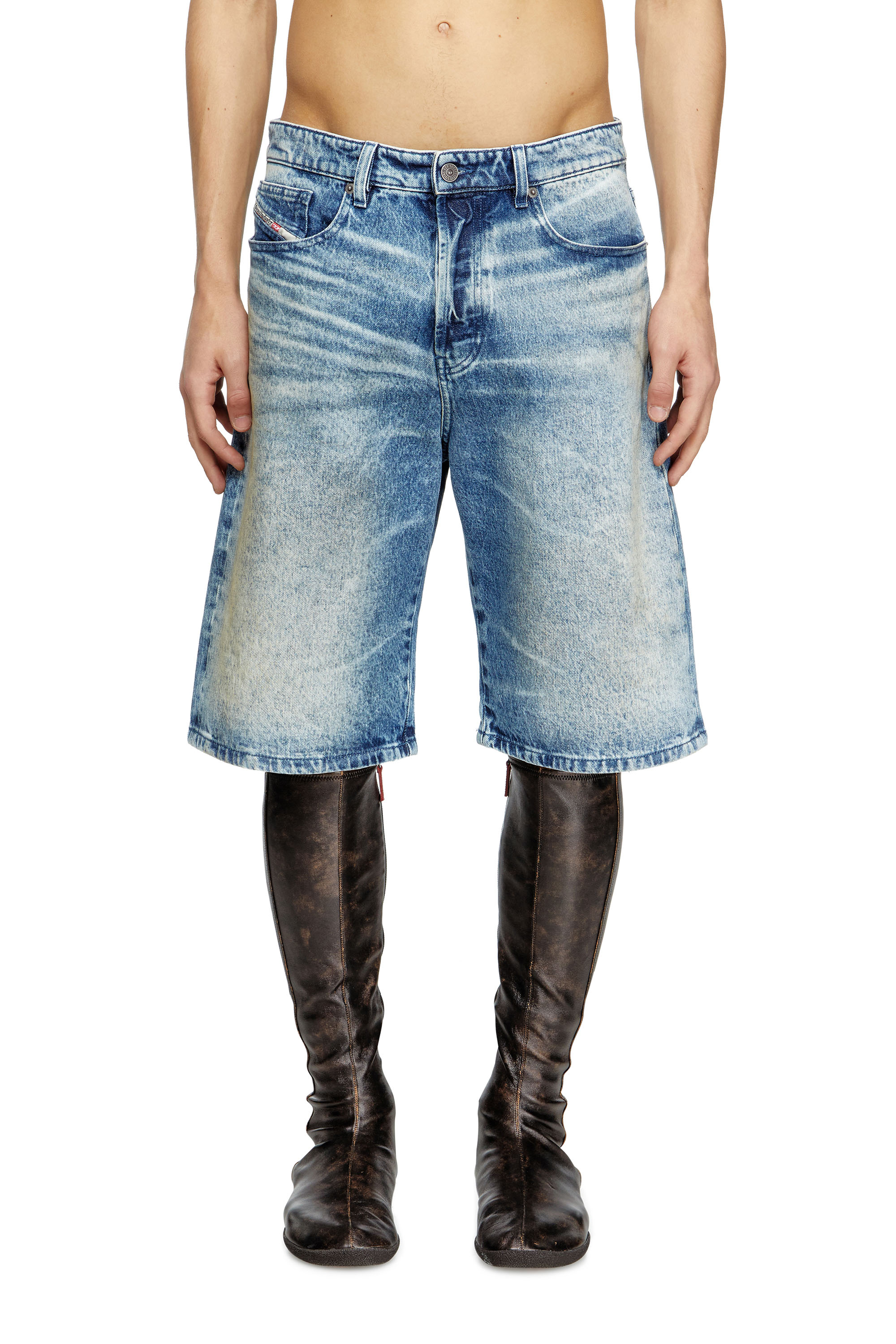 Diesel - D-RIXFORD-S, Man's Denim shorts with lyrics print in Medium blue - 2